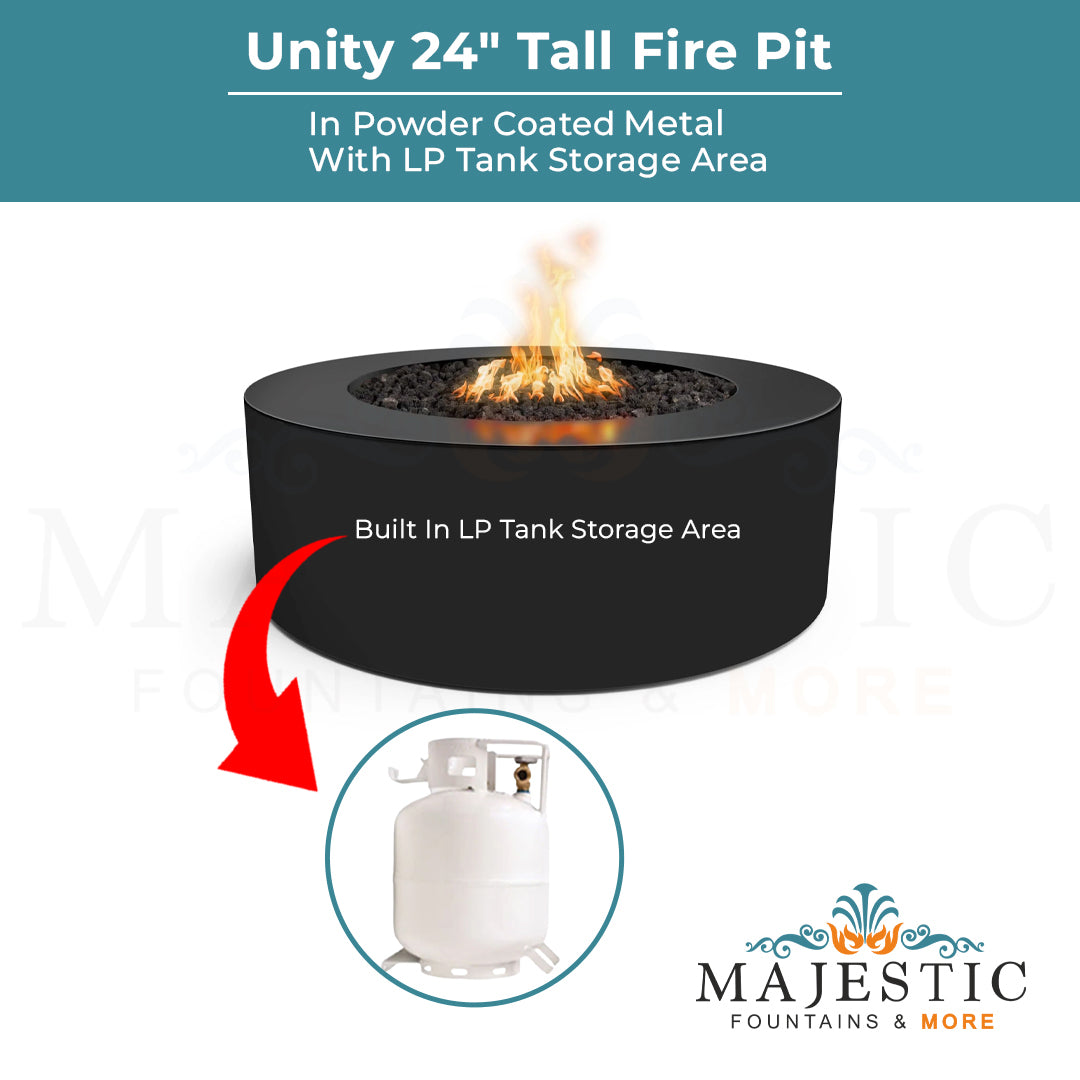 Unity 24 Tall Fire Pit in Powder Coated Metal - Majestic Fountains