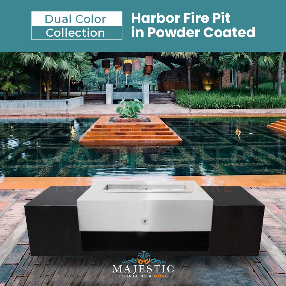 The Outdoor Plus Harbor Fire Pit in Powder Coated Steel - The Black & White Collection + Free Cover - Majestic Fountains