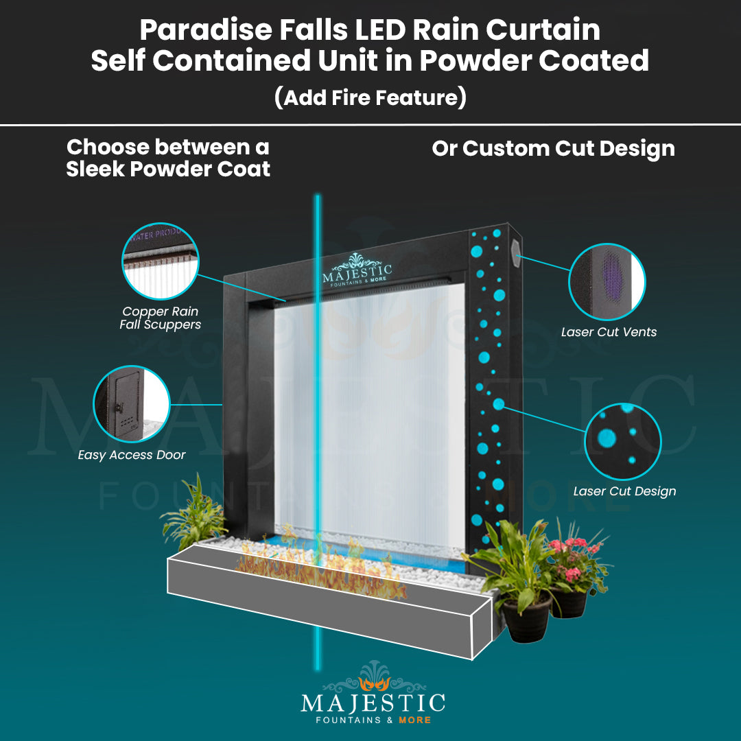 Paradise Falls Rain Curtain – Self Contained Unit in Powder Coated by The Outdoor Plus