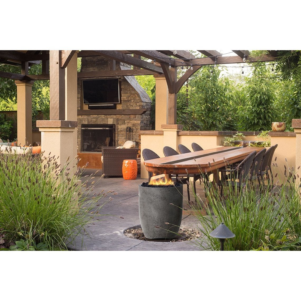 Pentola 3 Fire Table in GFRC Concrete by Prism Hardscapes - Majestic Fountains and More