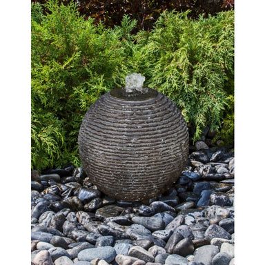 Medium Ribbed Black Limestone Sphere - Granite Fountain Kit - Majestic Fountains