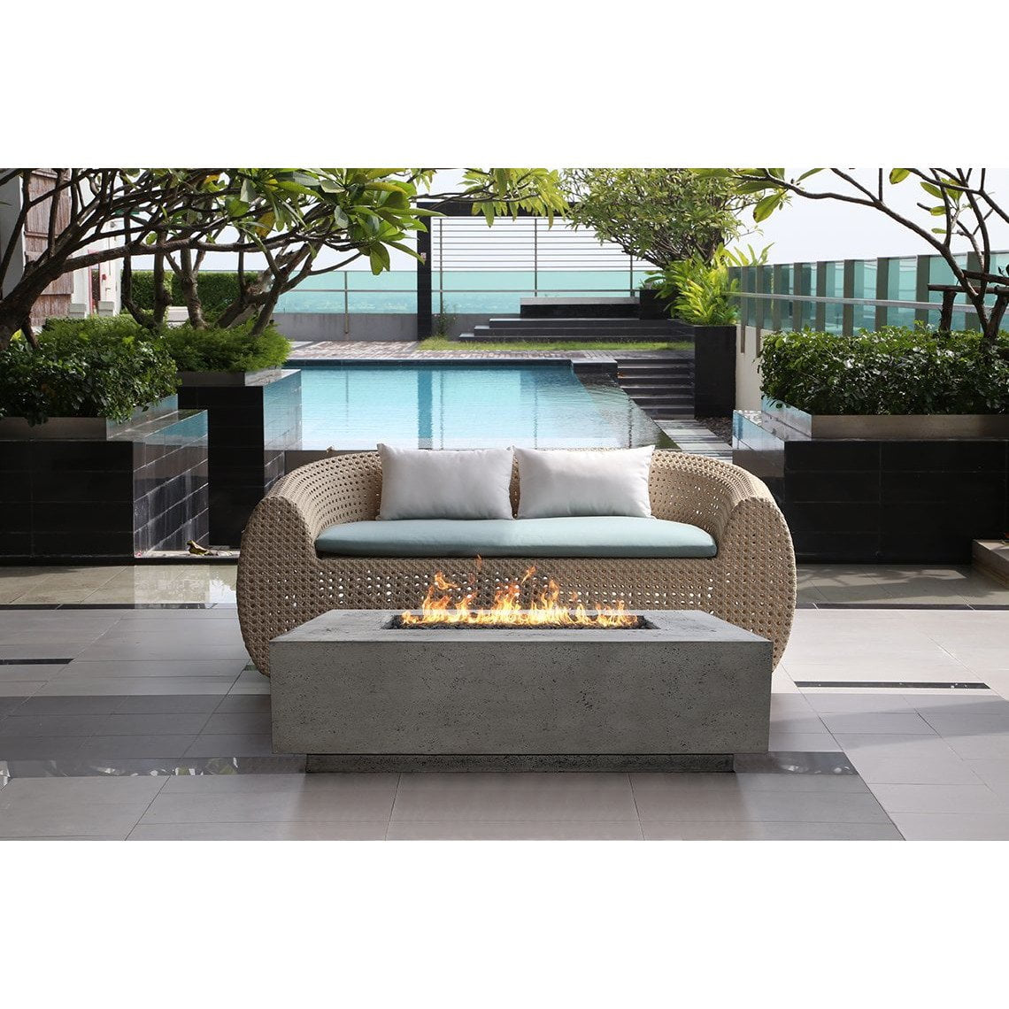 Prism Hardscapes - Tavola 1 Fire Table in GFRC Concrete - Match Lit - Majestic Fountains