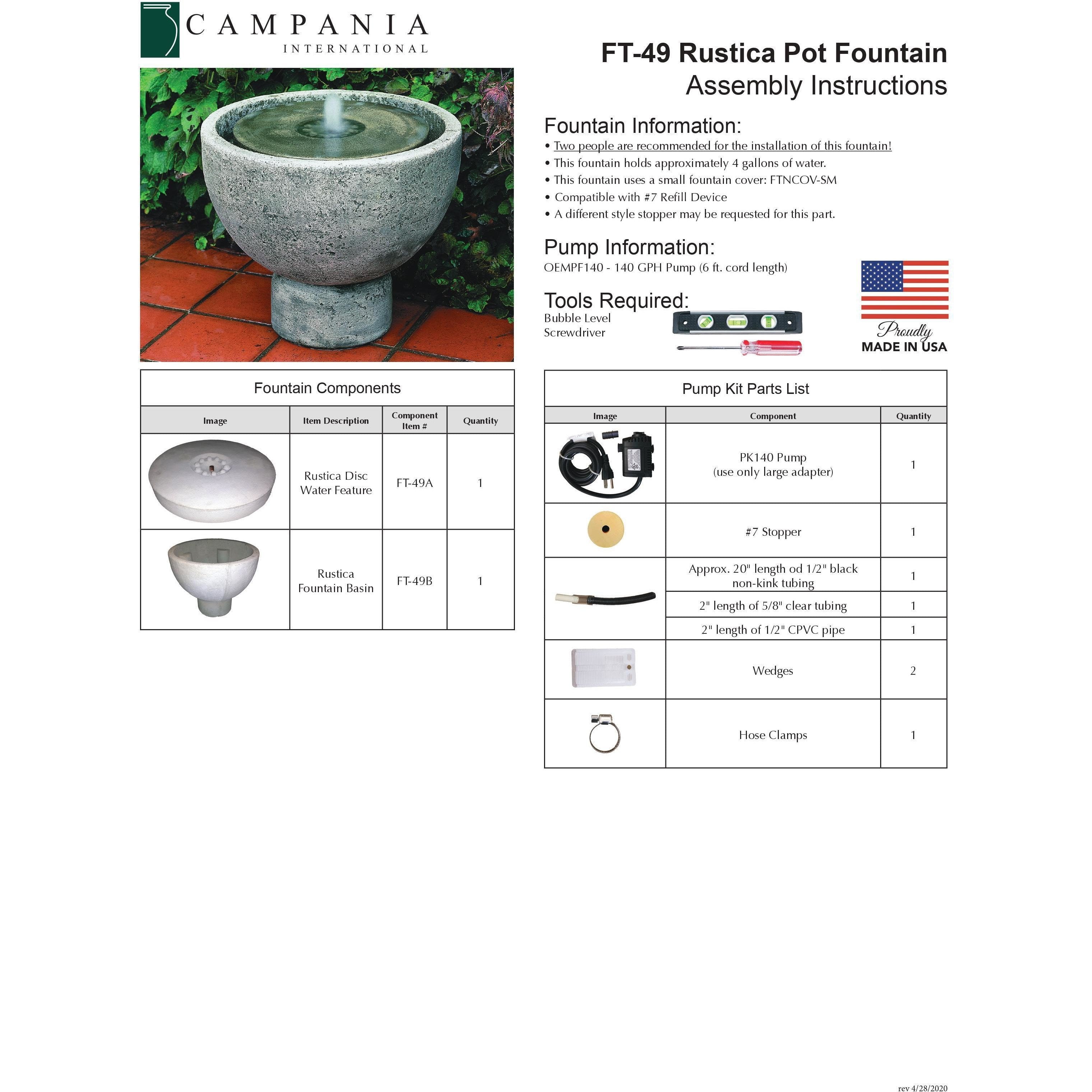 Rustica Pot Fountain in Cast Stone by Campania International FT-49 - Majestic Fountains