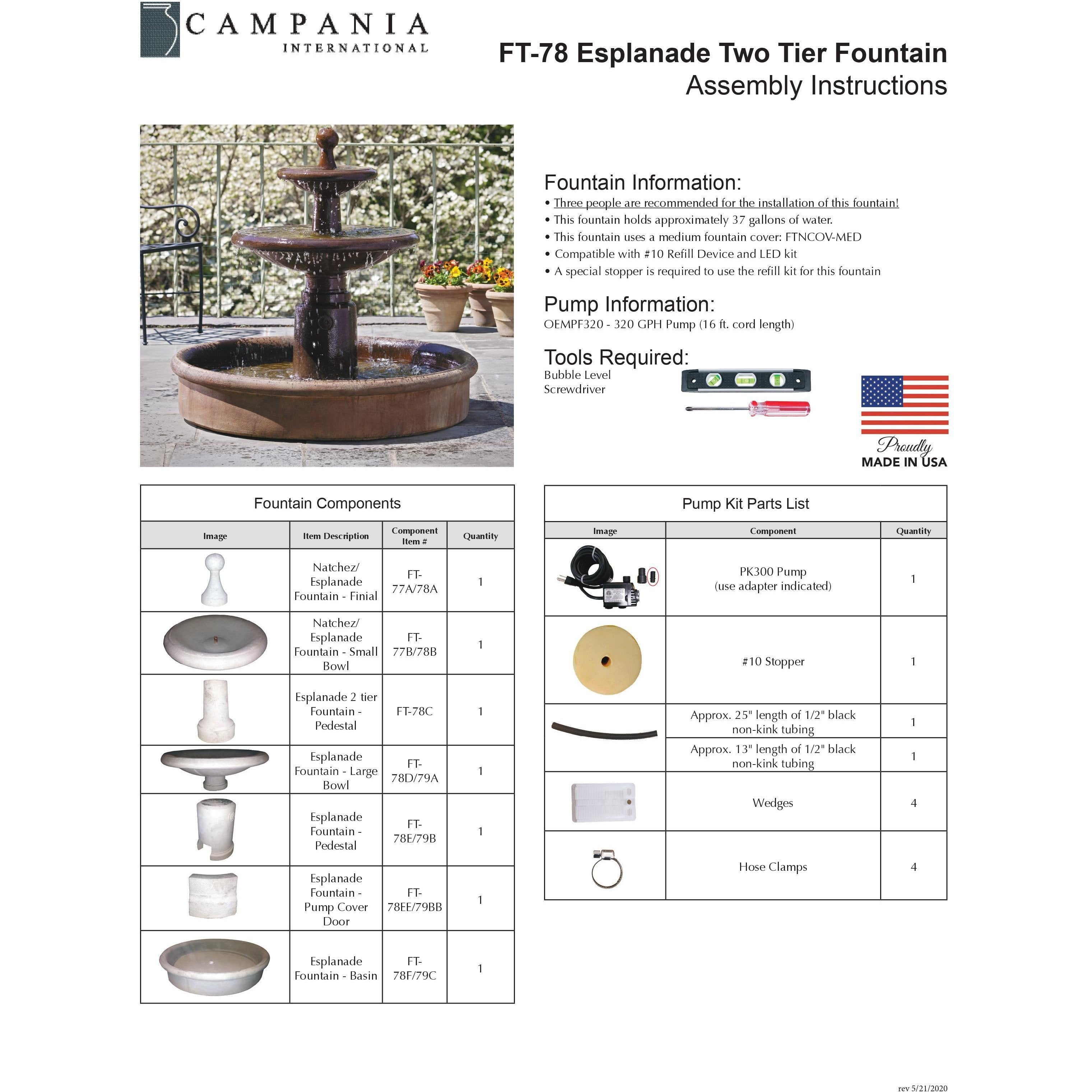 Esplanade Two Tier Fountain in Cast Stone by Campania International FT-78 - Majestic Fountains