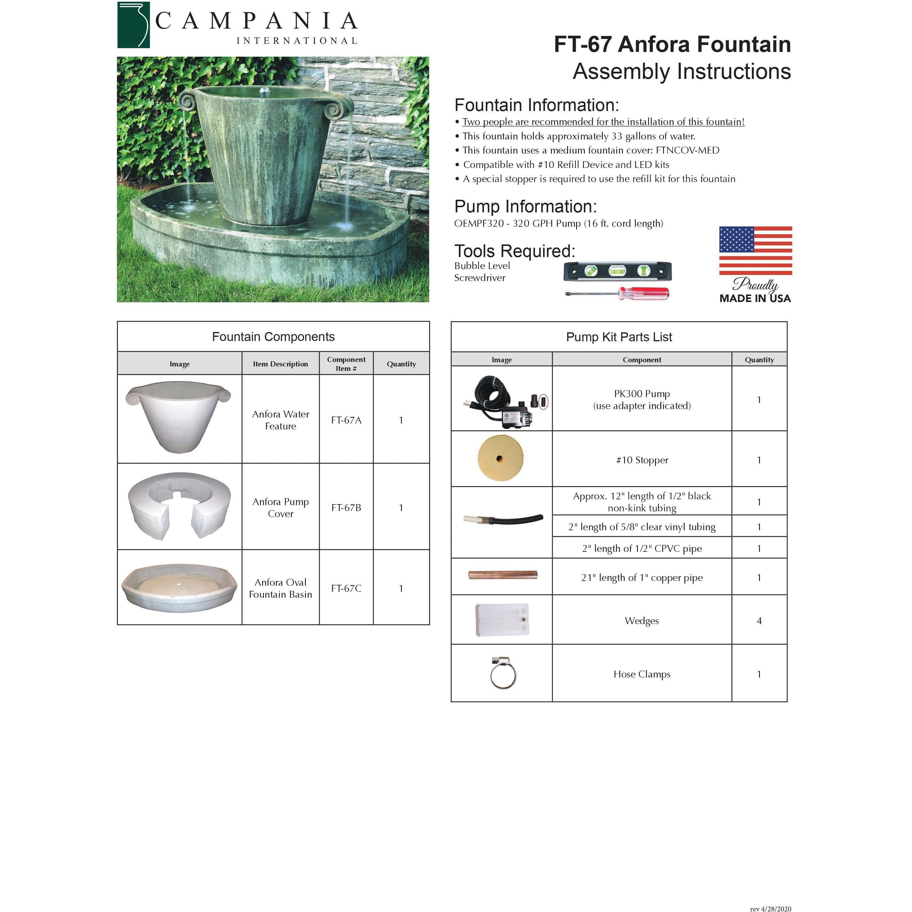 Anfora Fountain in Cast Stone by Campania International FT-67 - Majestic Fountains