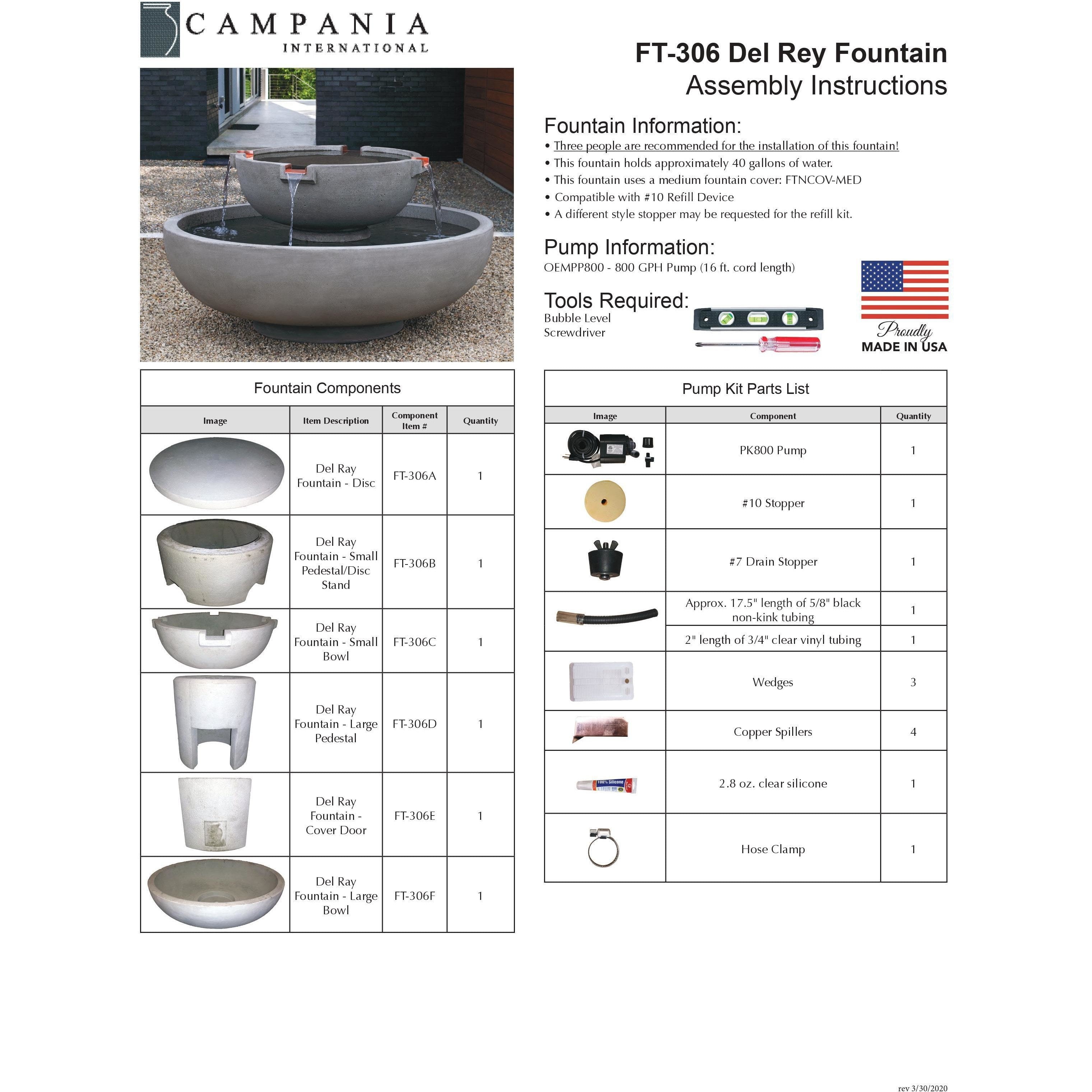 Del Rey Fountain in Cast Stone by Campania International FT-306 - Majestic Fountains