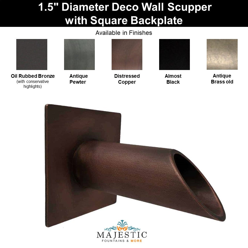 Deco Wall Scupper with Square Backplate – 1.5" - Majestic Fountains