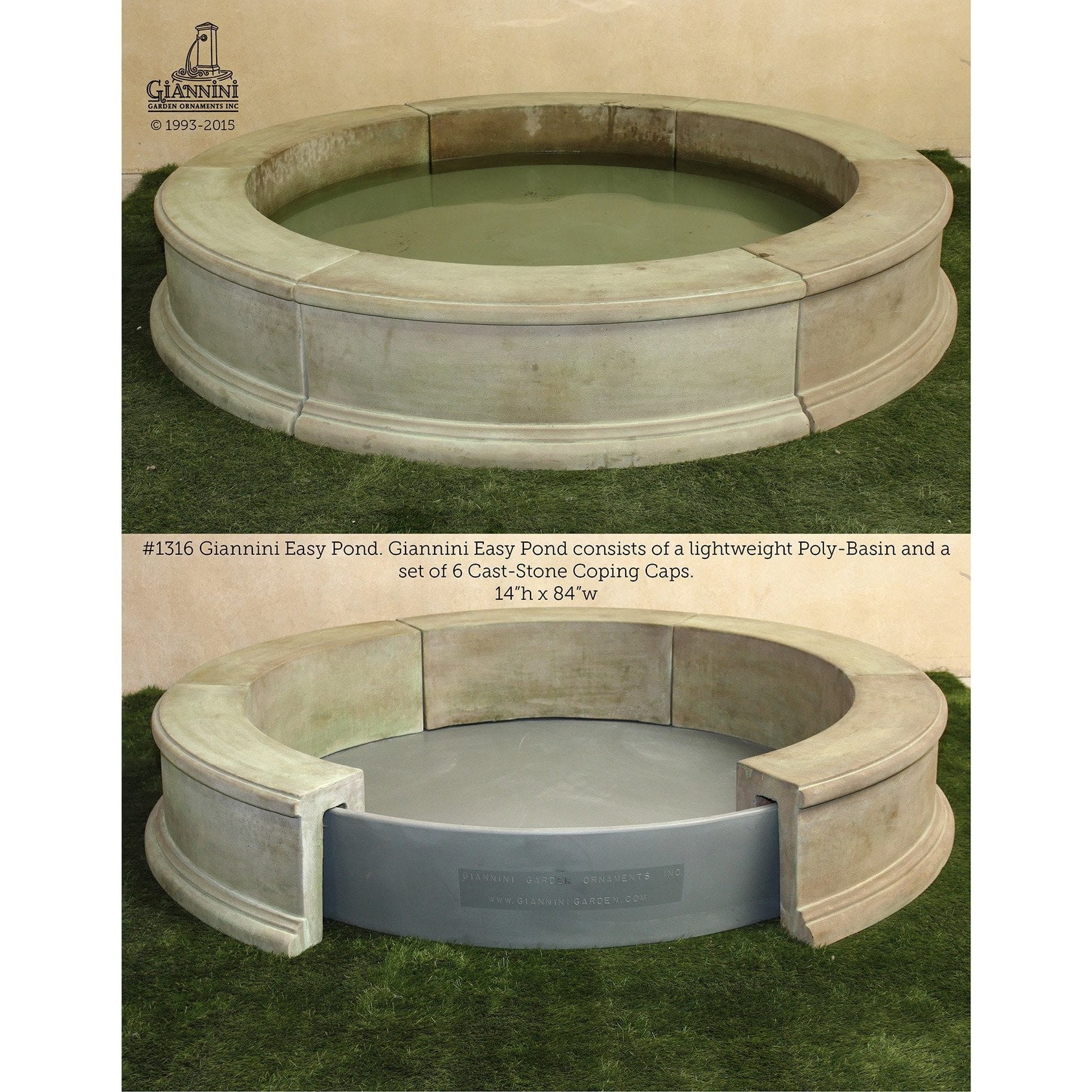 Giannini Garden Octavia Concrete Column with Easy Pond Basin Outdoor Fountain - 1600-1316 - Majestic Fountains