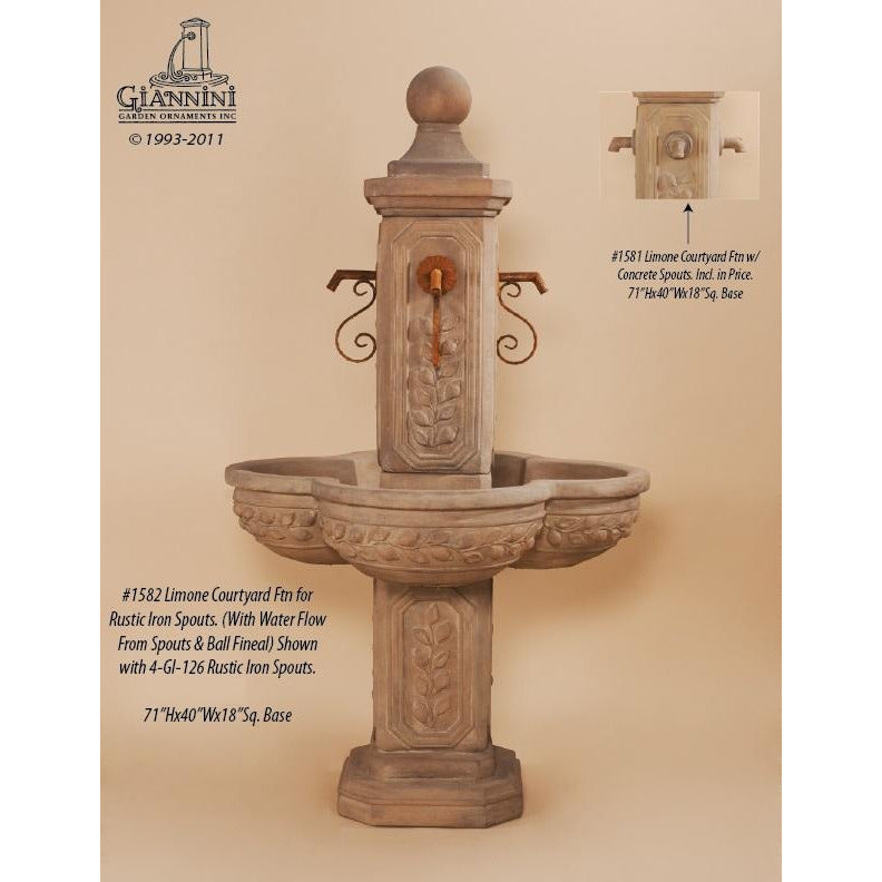 Giannini Garden Limone Concrete Outdoor Courtyard Fountain - 1581 & 1582 - Majestic Fountains