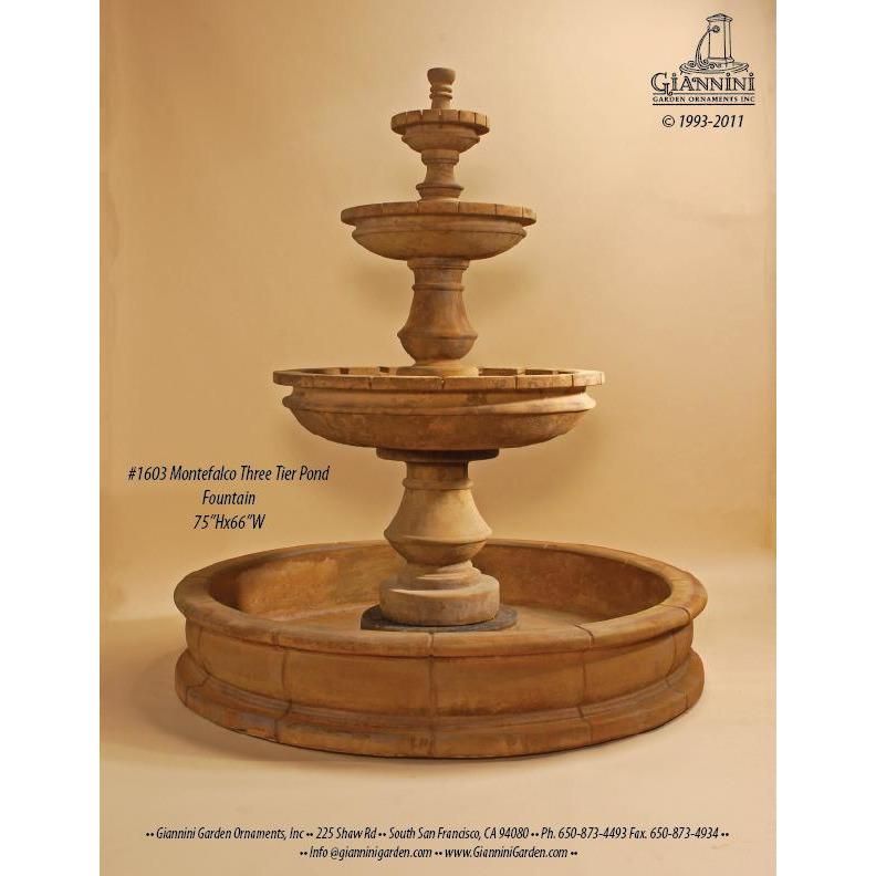 Giannini Garden Montefalco Concrete 3 Tier Outdoor Courtyard Fountain with Basin - 1603 - Majestic Fountains