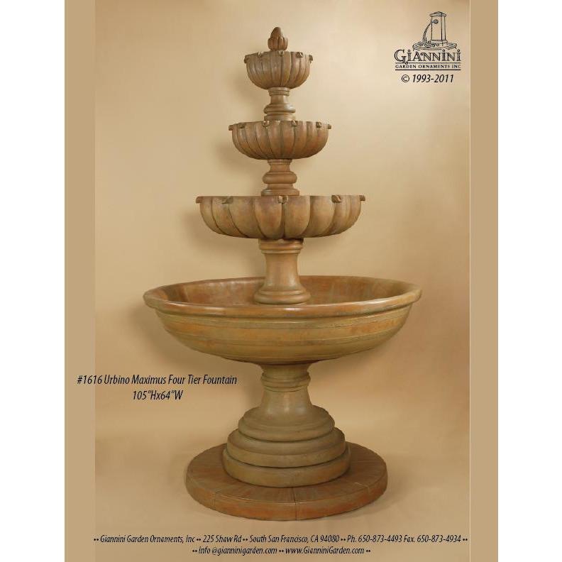 Giannini Garden Urbino MAXIMUS Four Tier Fountain in Concrete - Outdoor Courtyard Fountain - 1616 - Majestic Fountains