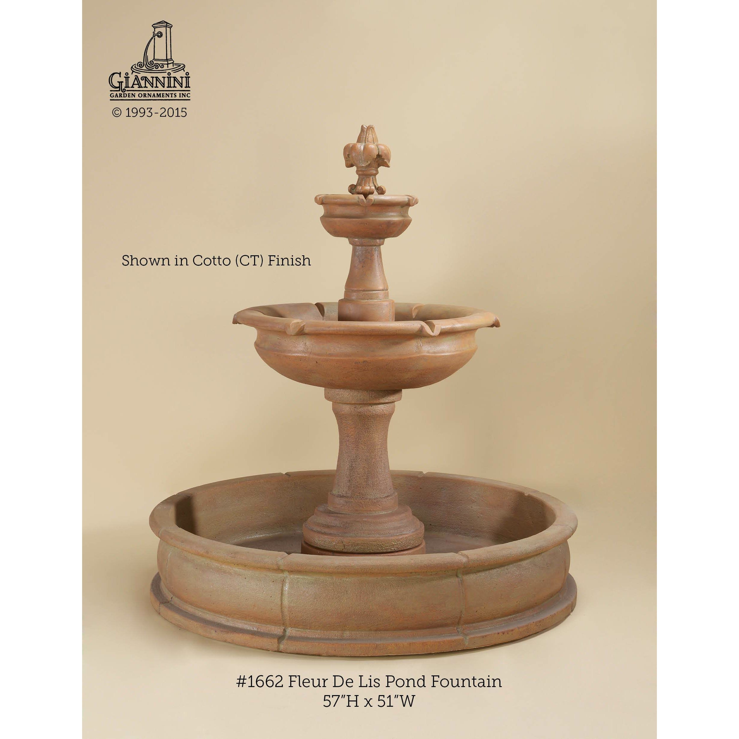 Giannini Garden Fleur De Lis Concrete 2 Tier Outdoor Garden Fountain with Basin - 1662 - Majestic Fountains