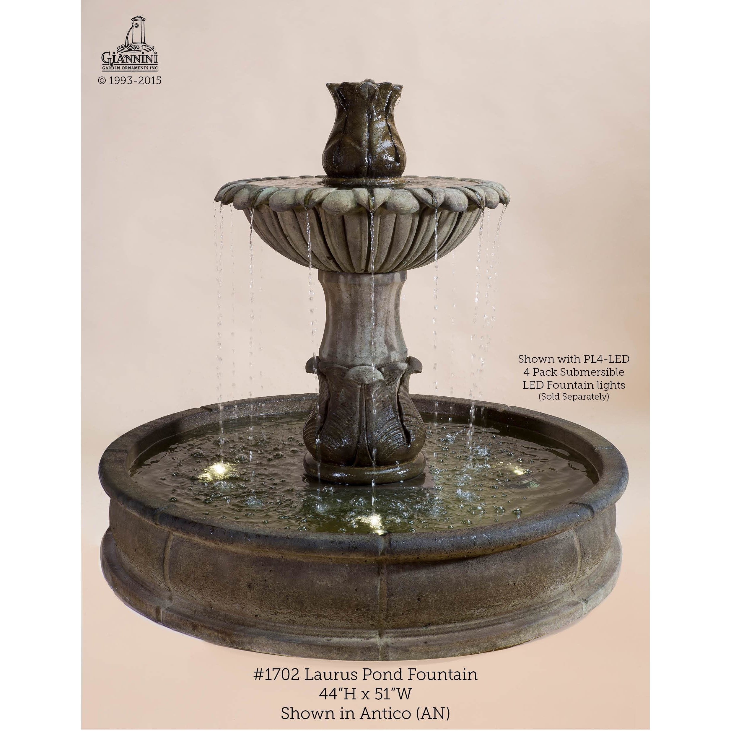 Giannini Garden Laurus Concrete Outdoor Courtyard Fountain with Basin  - 1702 - Majestic Fountains