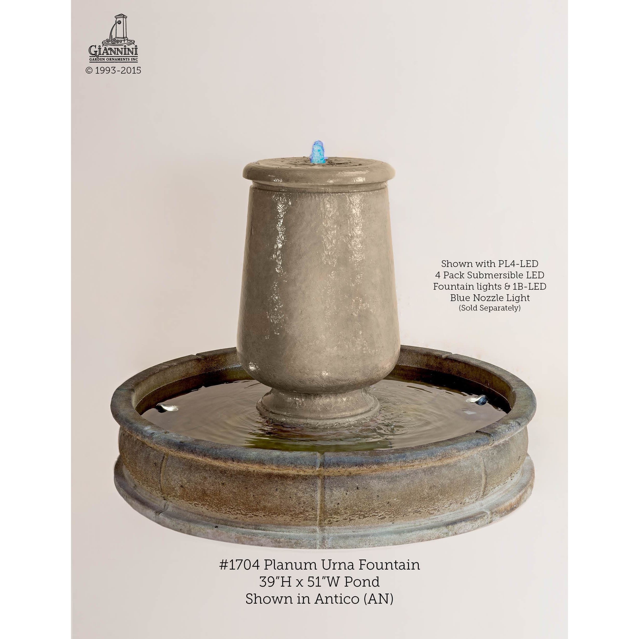 Giannini Garden Planum Concrete Urna Outdoor Courtyard Fountain with Basin - 1704 - Majestic Fountains