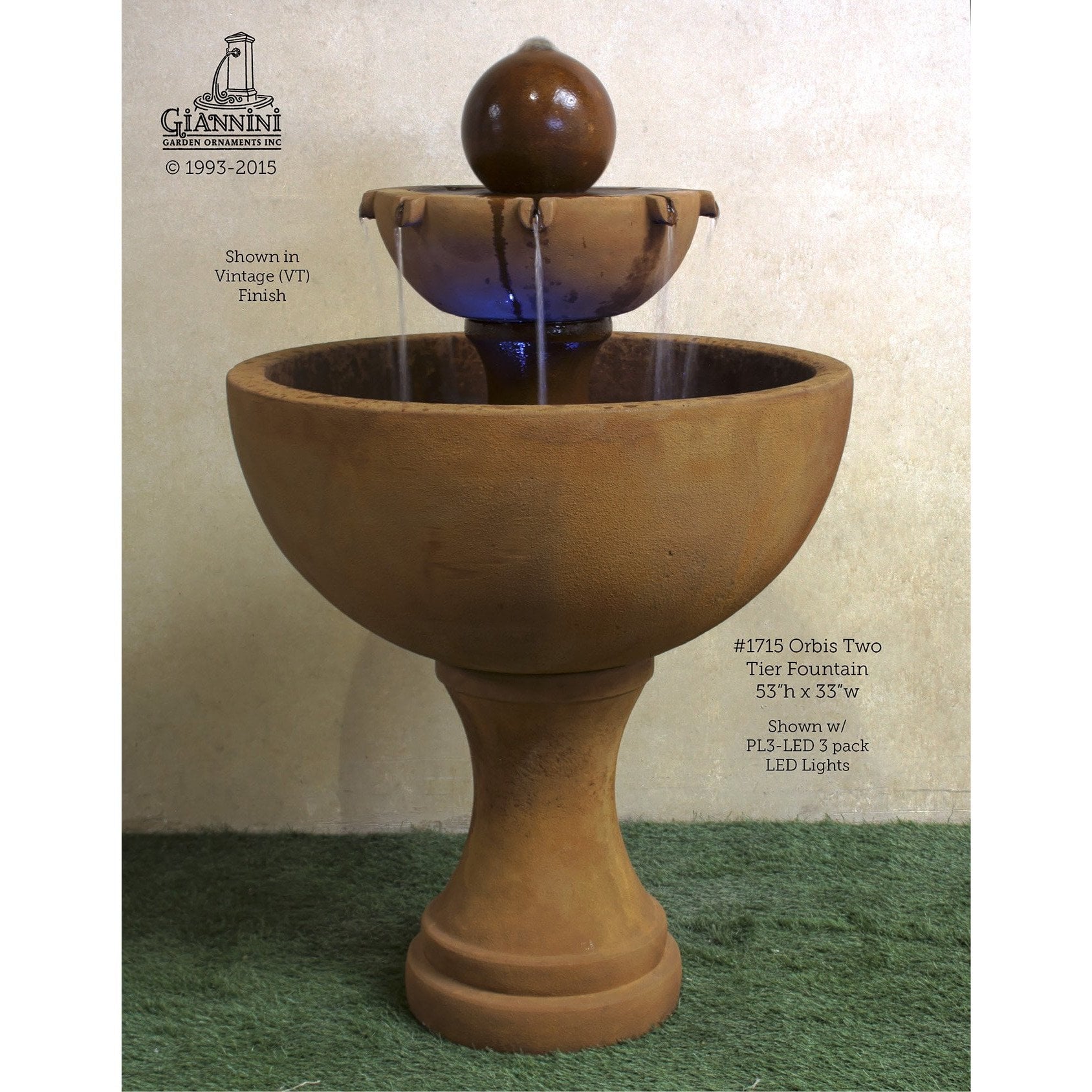 Giannini Garden Orbis Concrete 2 Tier Outdoor Fountain - 1715 - Majestic Fountains