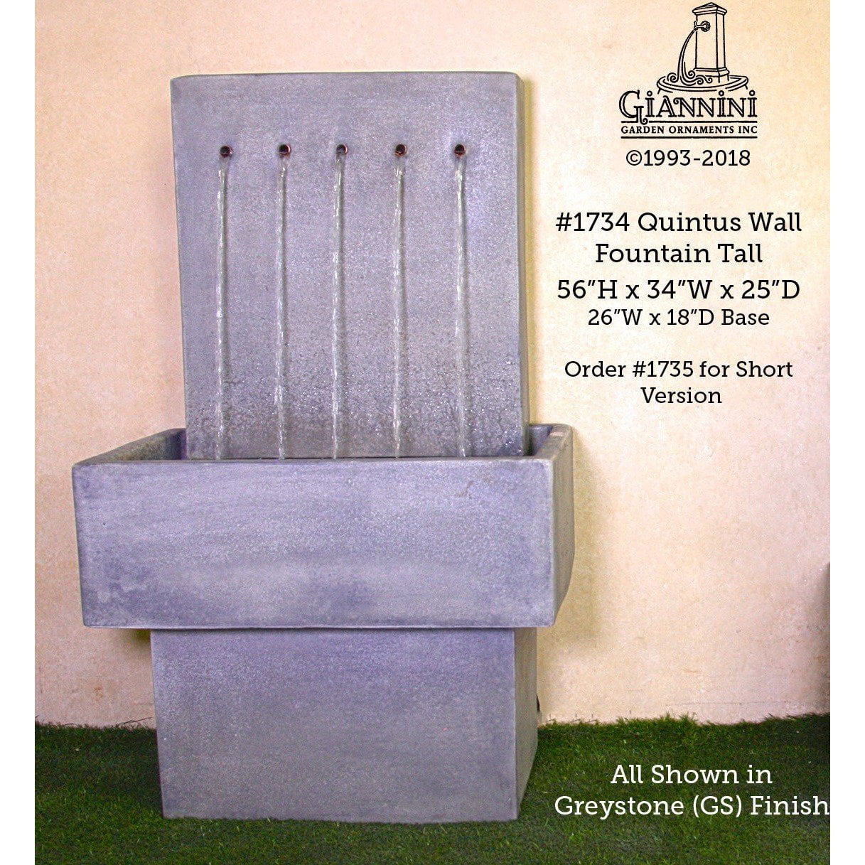 Giannini Garden Quintus Concrete Outdoor Wall Fountain - 1734-1735 - Majestic Fountains