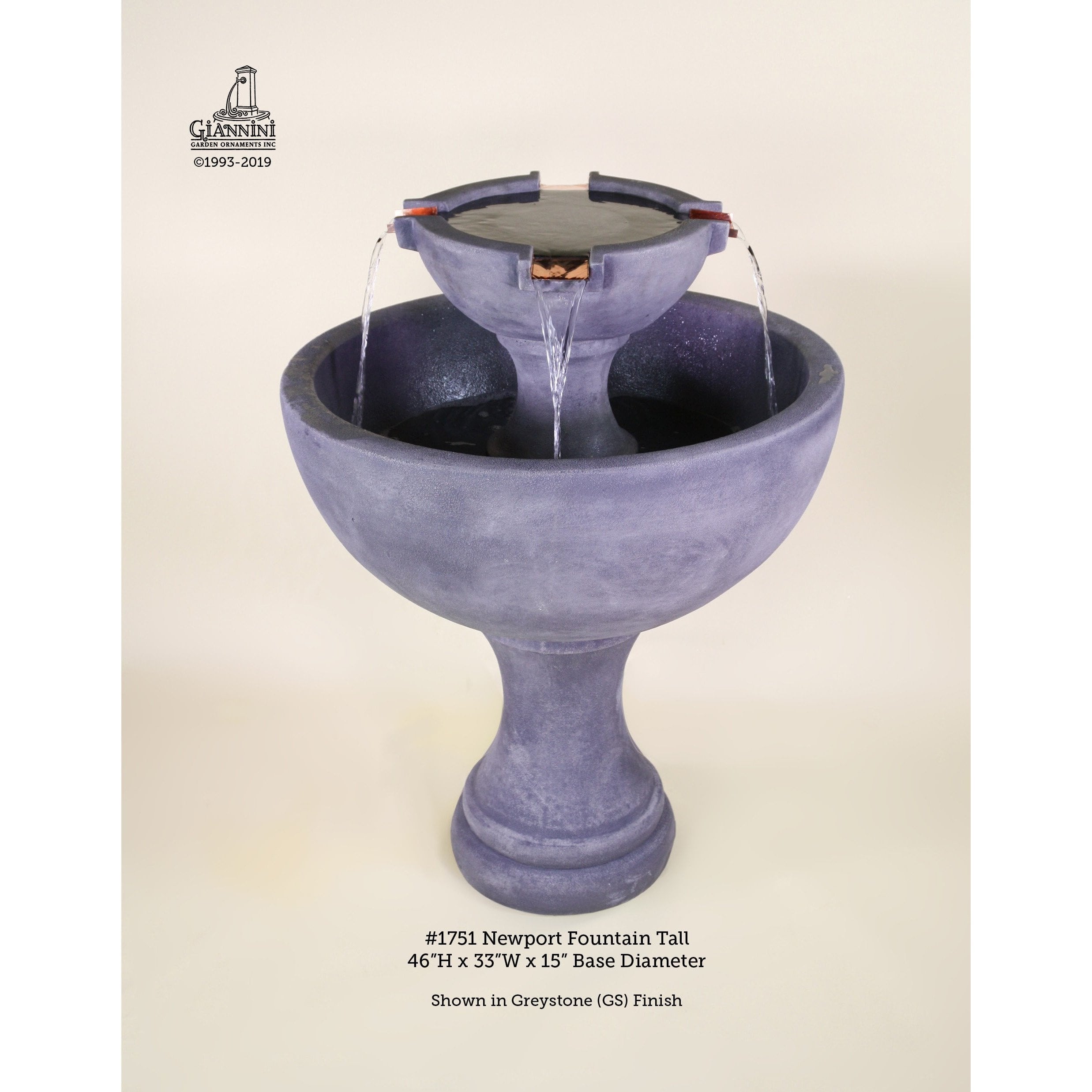 Newport Concrete Outdoor Garden Fountain- Tall or Short - Majestic Fountains