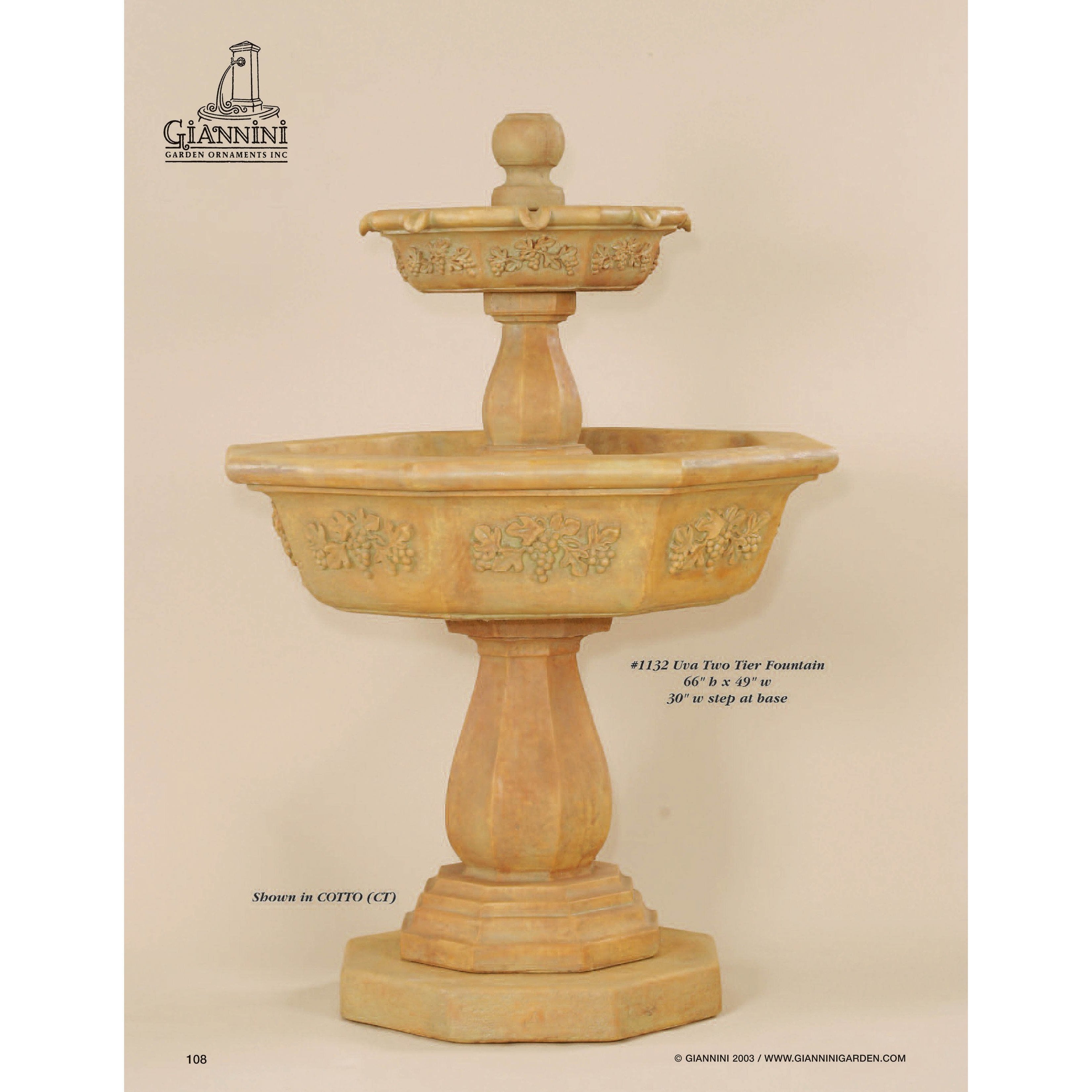 Giannini Garden Uva Concrete 2 Tier Outdoor Garden Fountain - 1132 - Majestic Fountains