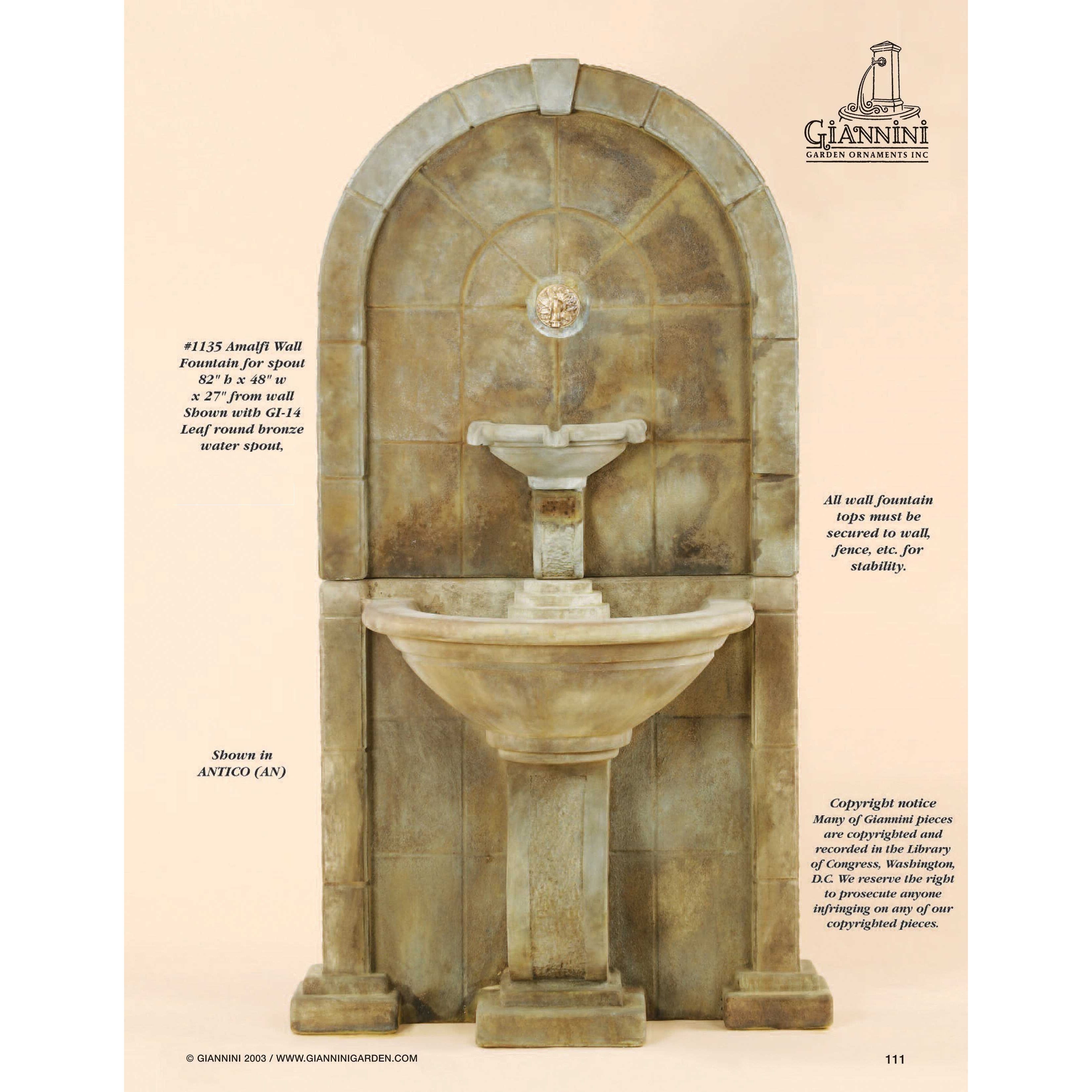 Giannini Garden Amalfi Outdoor Wall Fountain - 1135 - Majestic Fountains