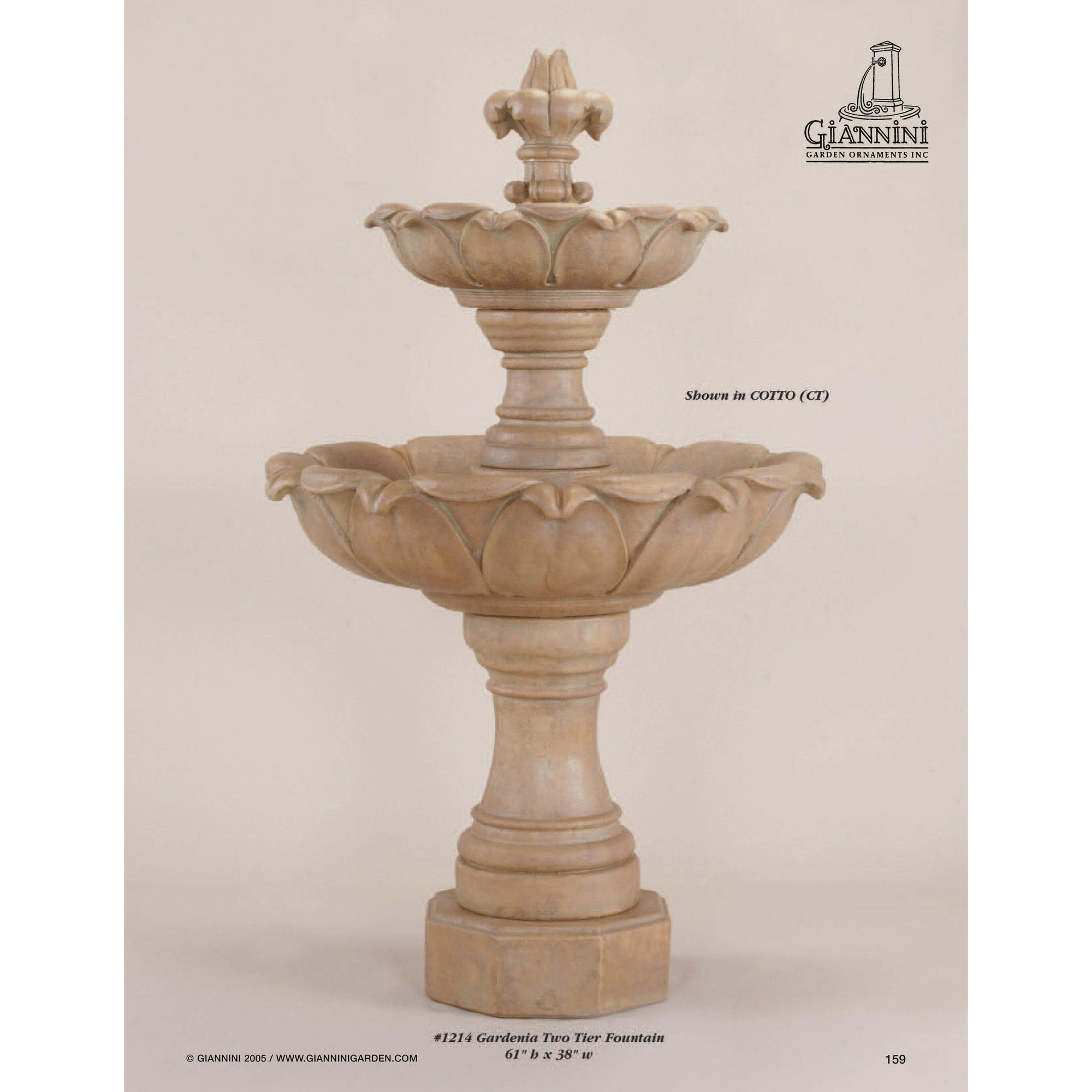 Giannini Garden Gardenia Concrete 2 Tier - Outdoor Courtyard Fountain - 1214 - Majestic Fountains