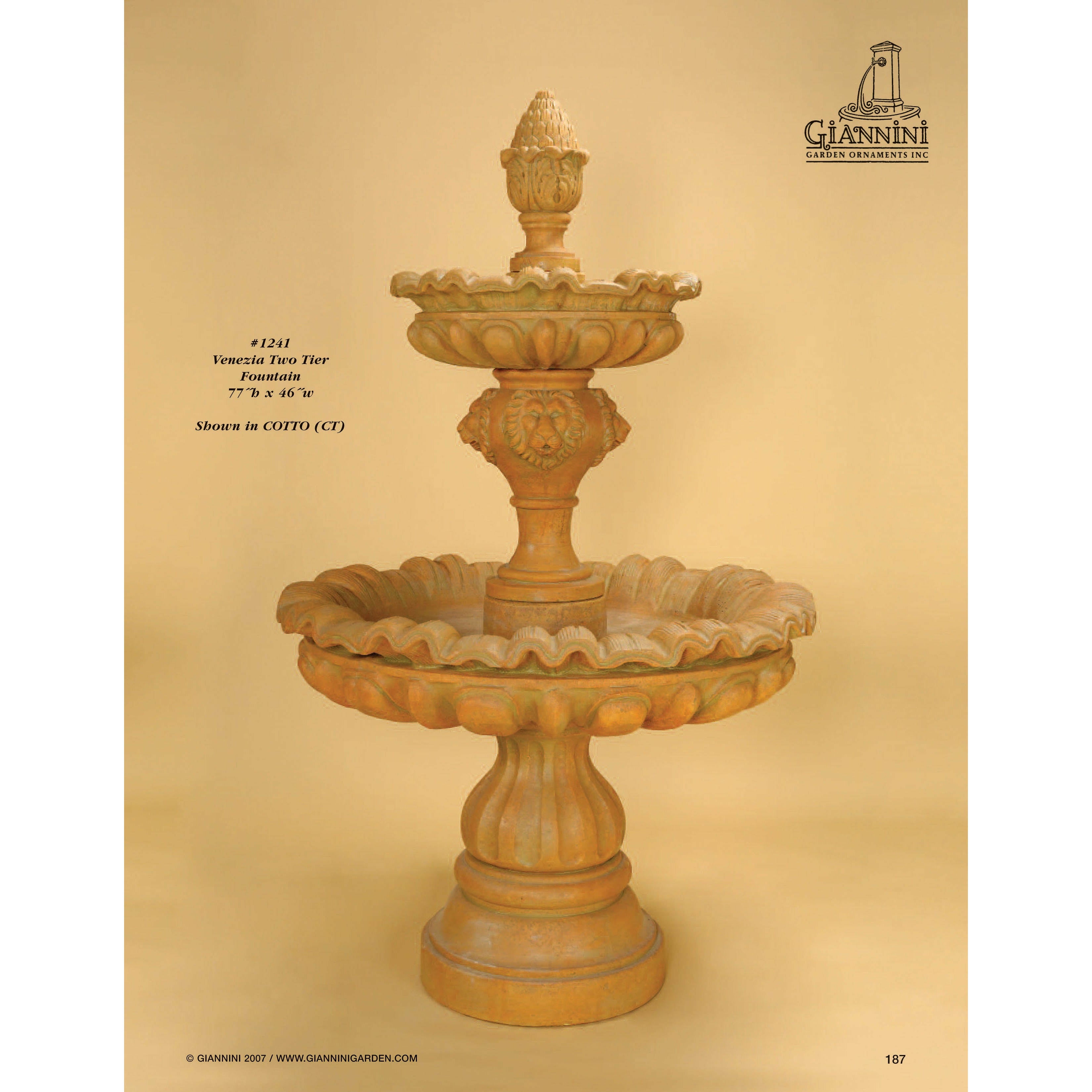 Venezia Lion Head 2-Tier Concrete Outdoor Fountain - 1241