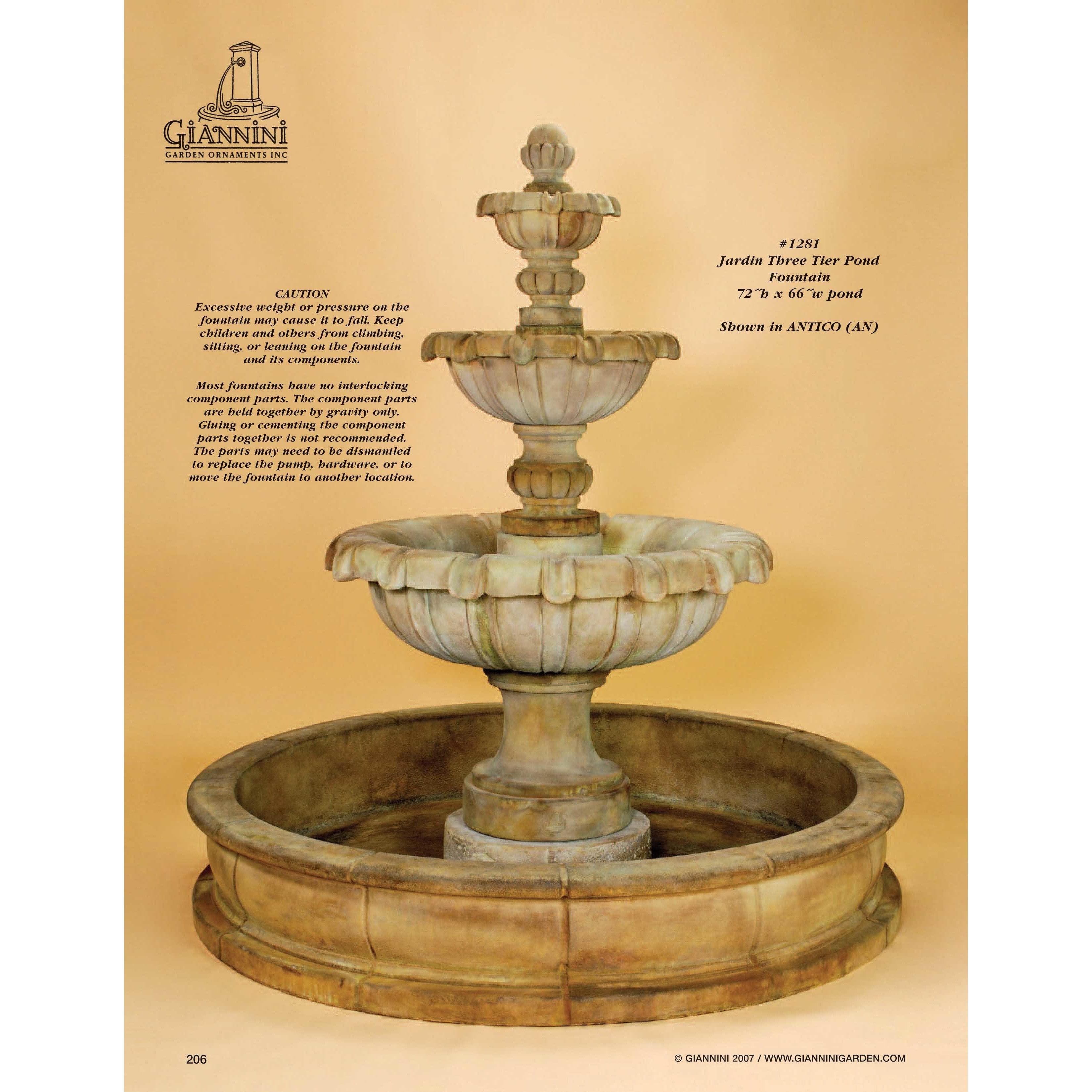 Giannini Garden Jardin Concrete 3 Tier Outdoor Courtyard Fountain With Basin - 1281 - Majestic Fountains