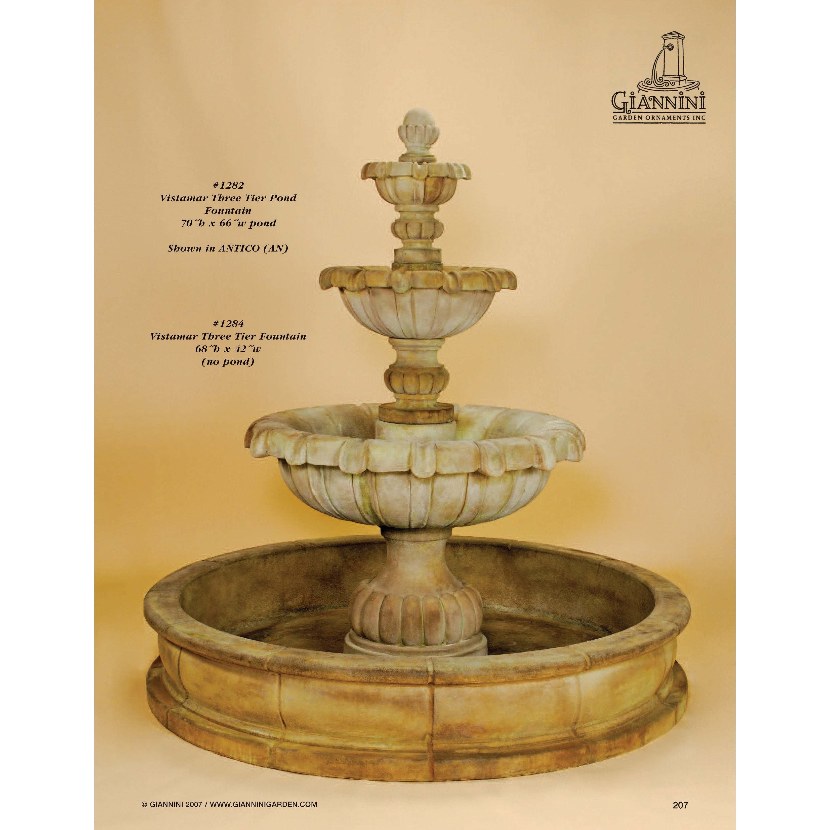 Giannini Garden Vistamar Concrete 3 Tier Outdoor Courtyard Fountain With Basin - 1282 - Majestic Fountains