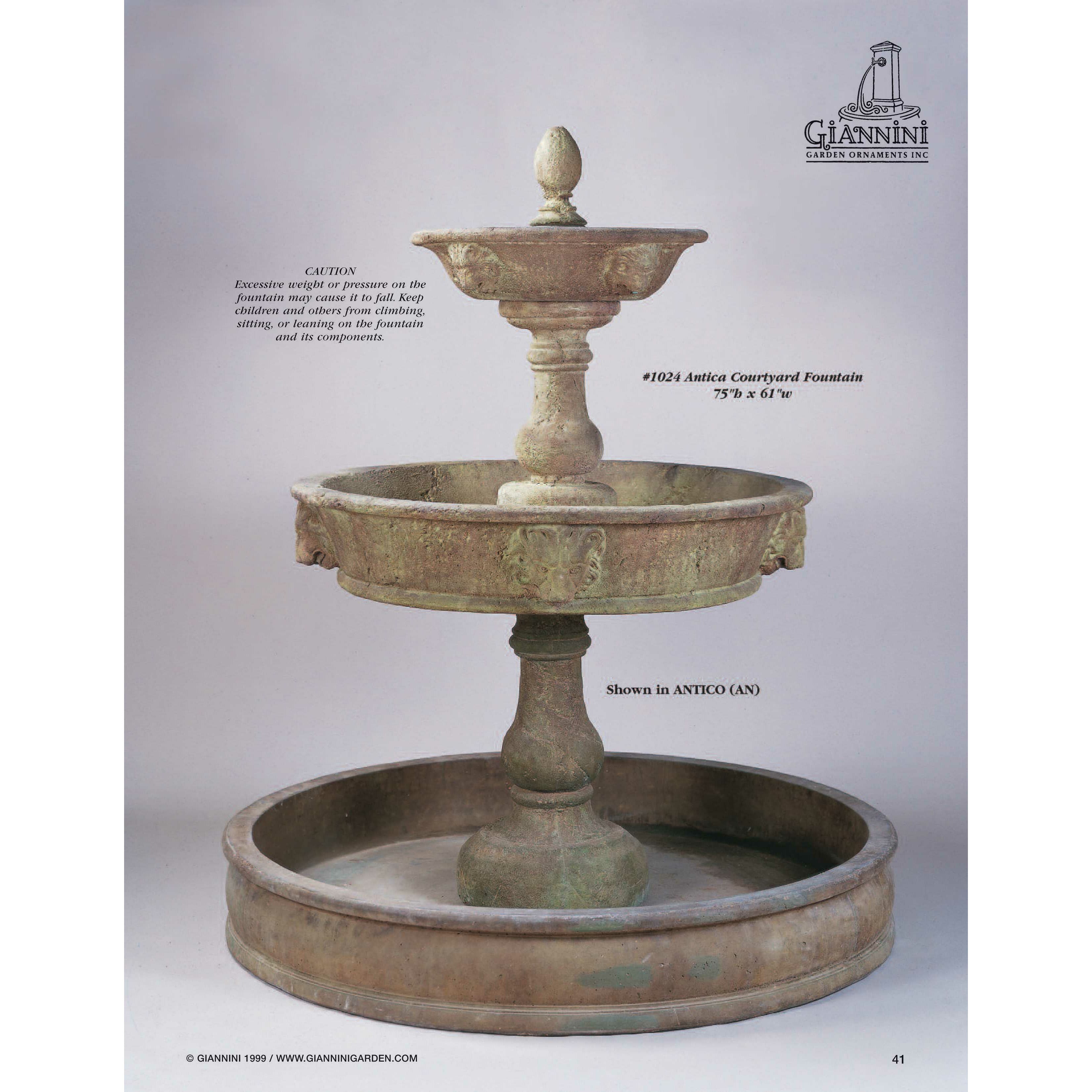 Antica Lion Head Concrete Outdoor Courtyard Fountain with Basin - 1024