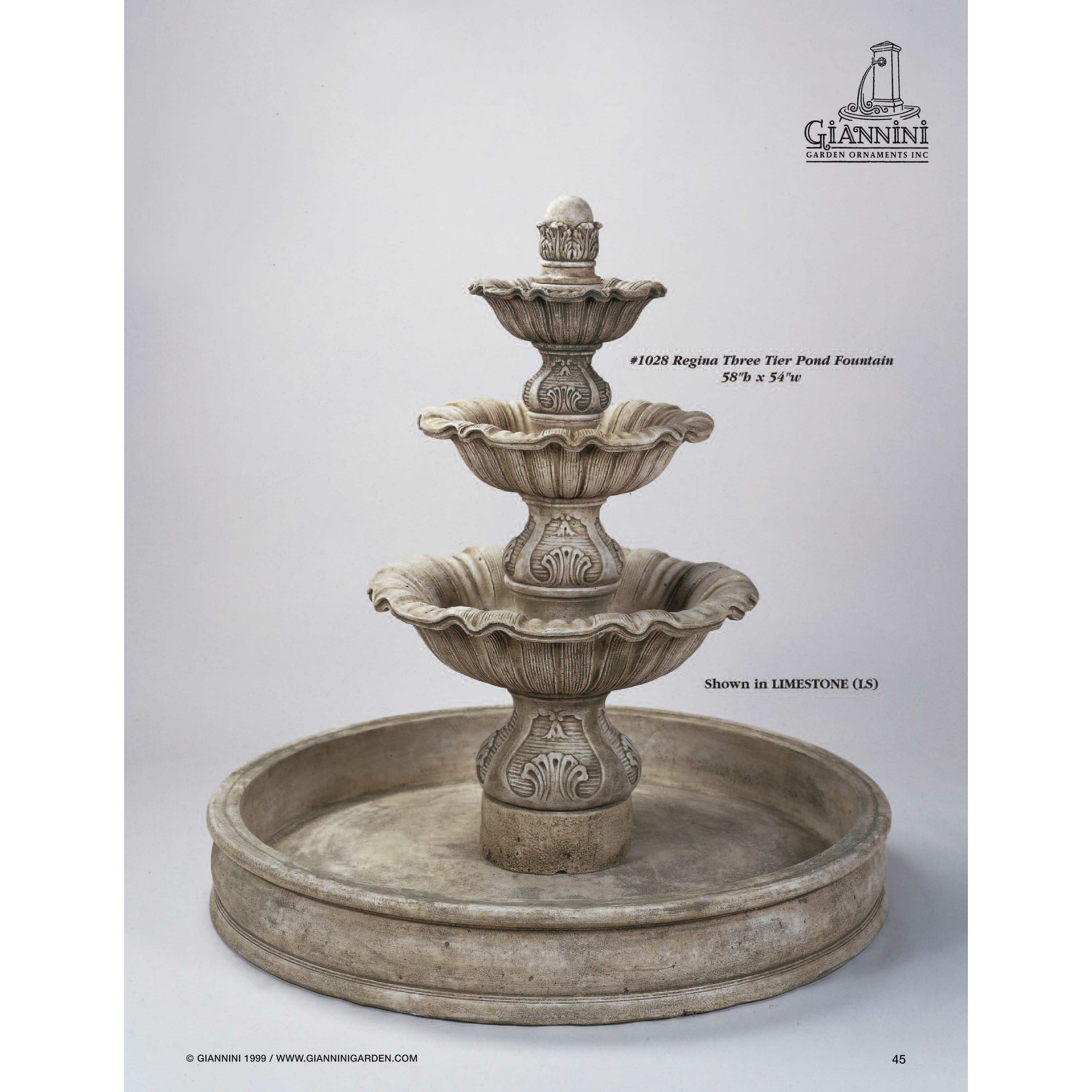 Regina Concrete 3 Tier - Outdoor Courtyard Fountain with Basin - 1028