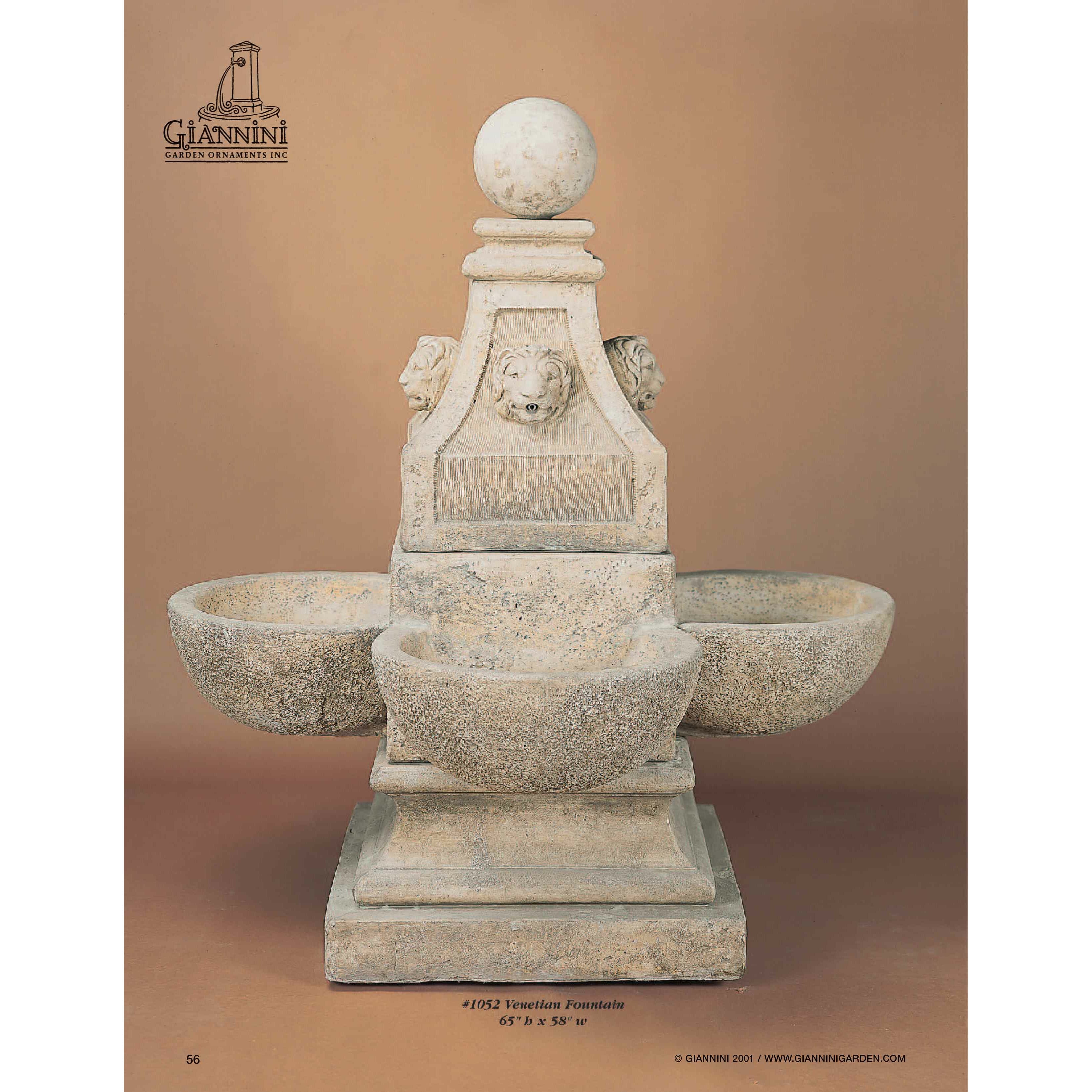 Venetian Lion Head Concrete Outdoor Garden Fountain - 1052