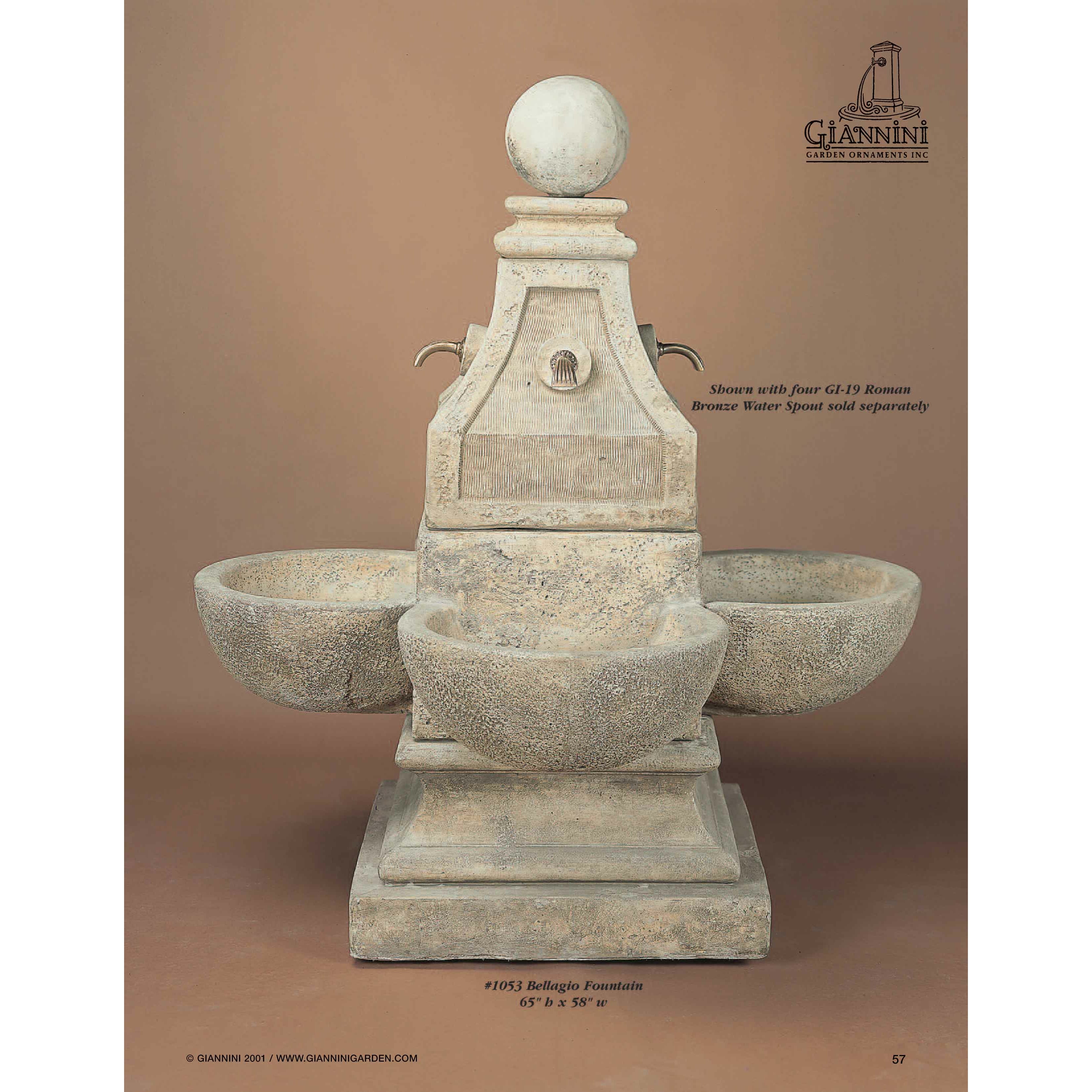 Bellagio Concrete Outdoor Garden Fountain with Bronze Spouts - 1053