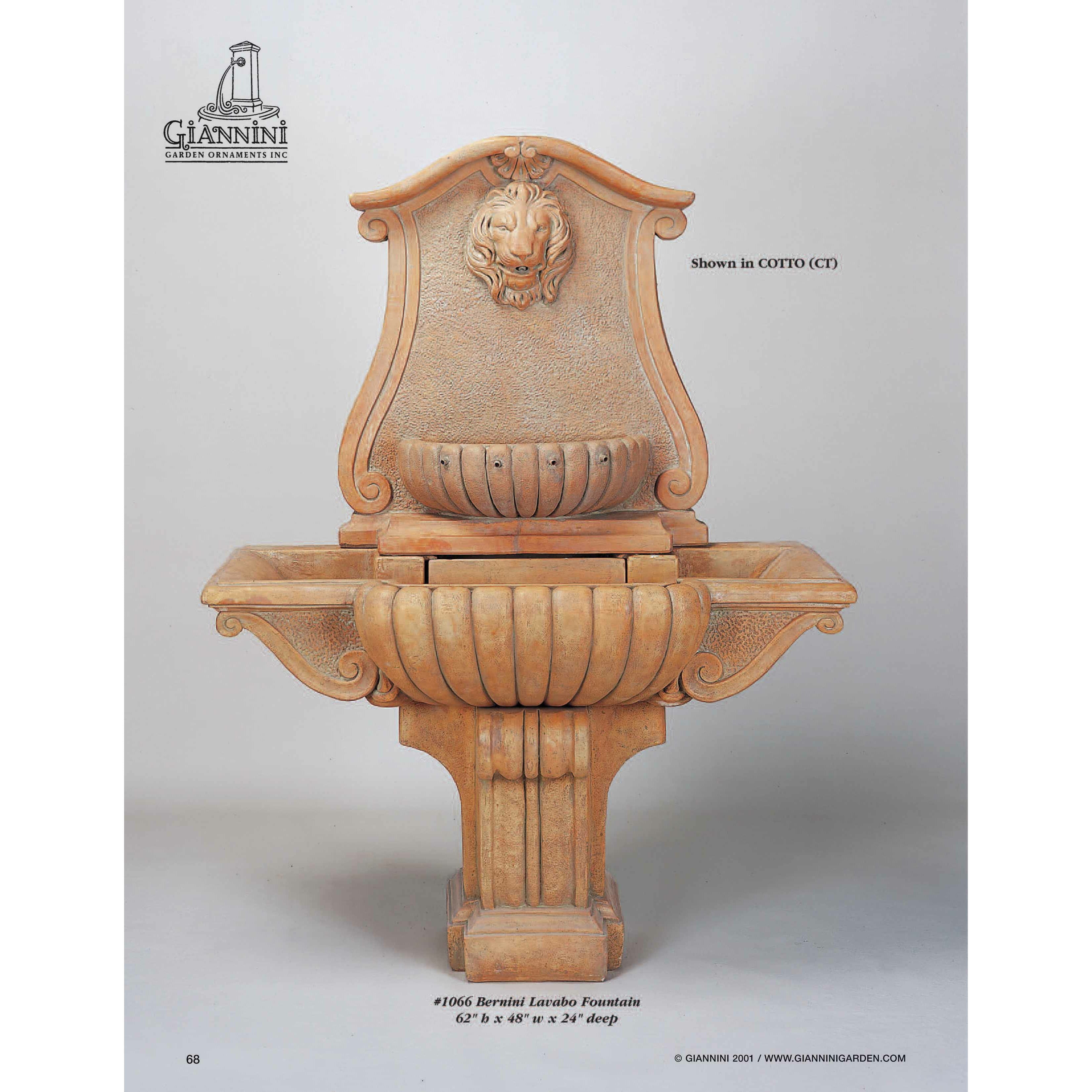 Bernini Lavabo Lion Head Concrete Outdoor Wall Fountain - 1066