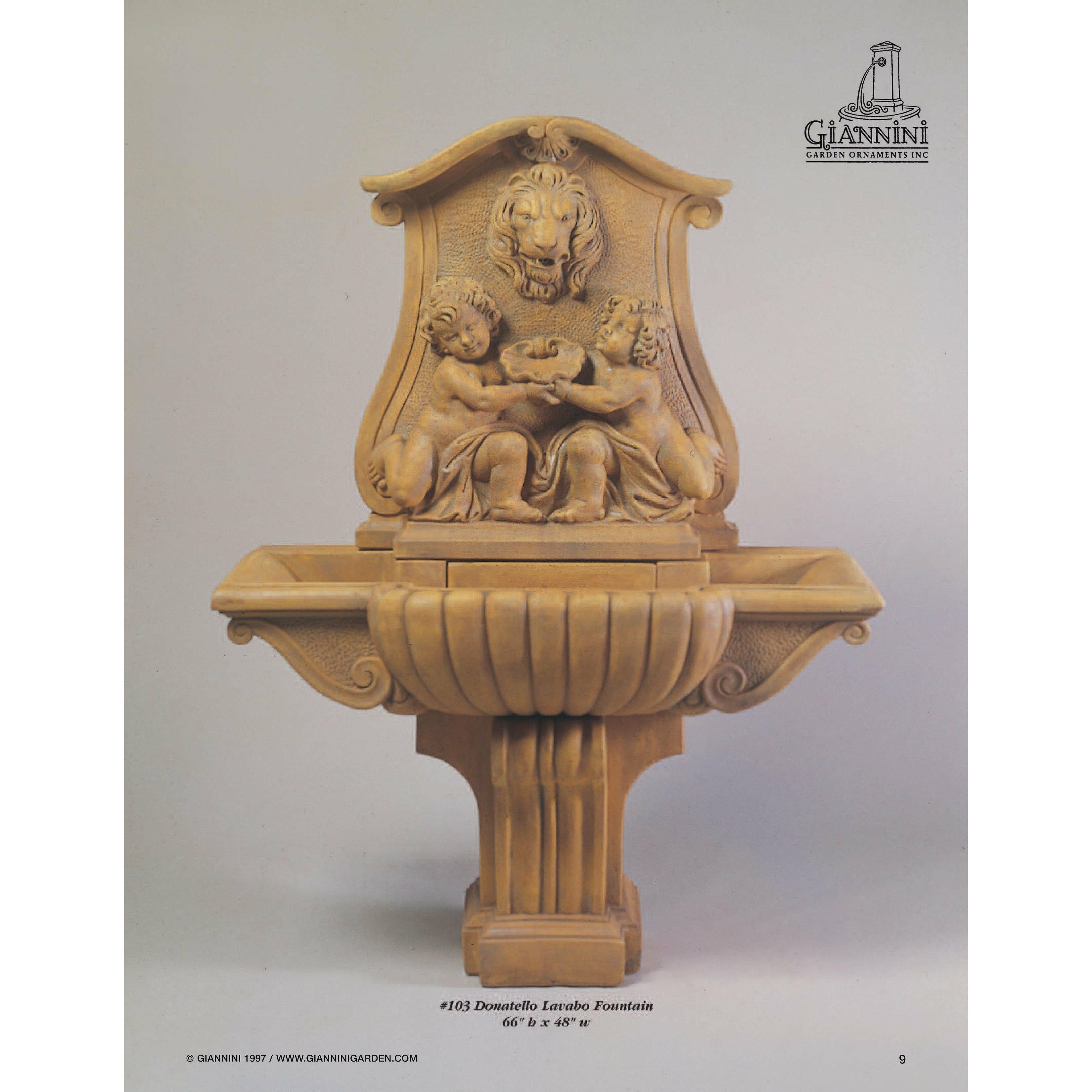 Donatello Lavabo Lion Head Concrete Outdoor Wall Fountain - 103