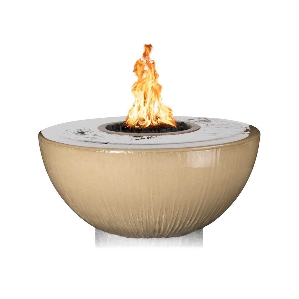 TOP Fires Sedona 360° Fire and Water Bowl 38" in GFRC - Electronic Ignition - by the Outdoor Plus - Majestic Fountains