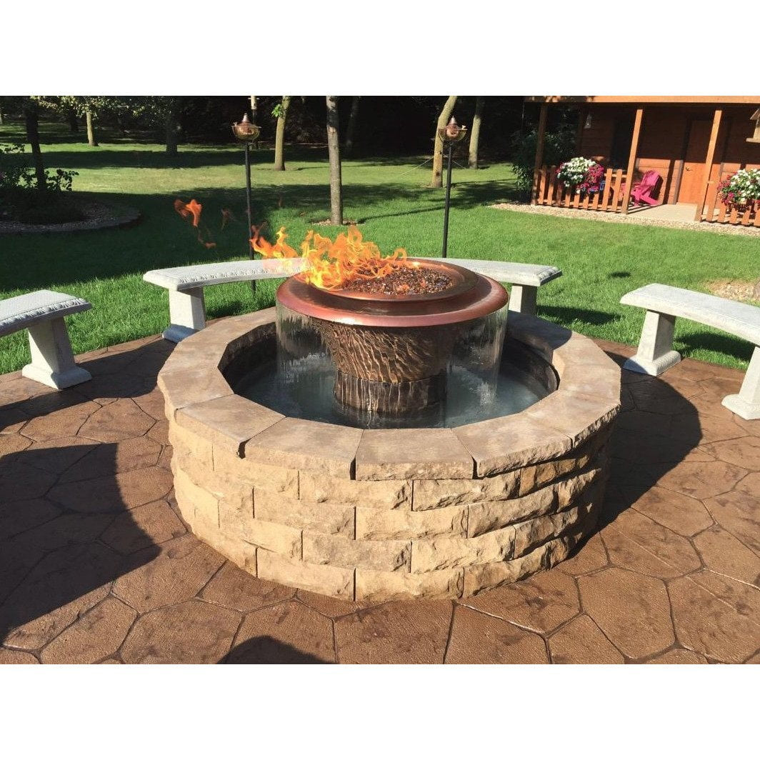 TOP Fires Olympian 360 Spillway Fire & Water Bowl in Copper by The Outdoor Plus - Majestic Fountains