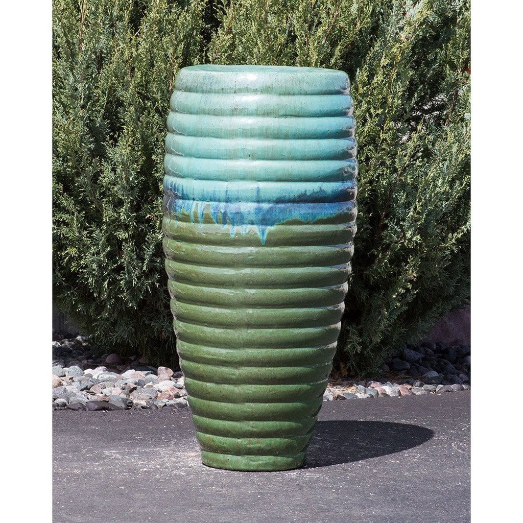 Green Forest Ribbed Tall Vase - Closed Top Single Vase Complete 