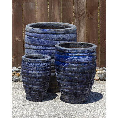 One of a Kind Weathered Blue Triple Vase FNT40613 - Complete Fountain Kit - Majestic Fountains