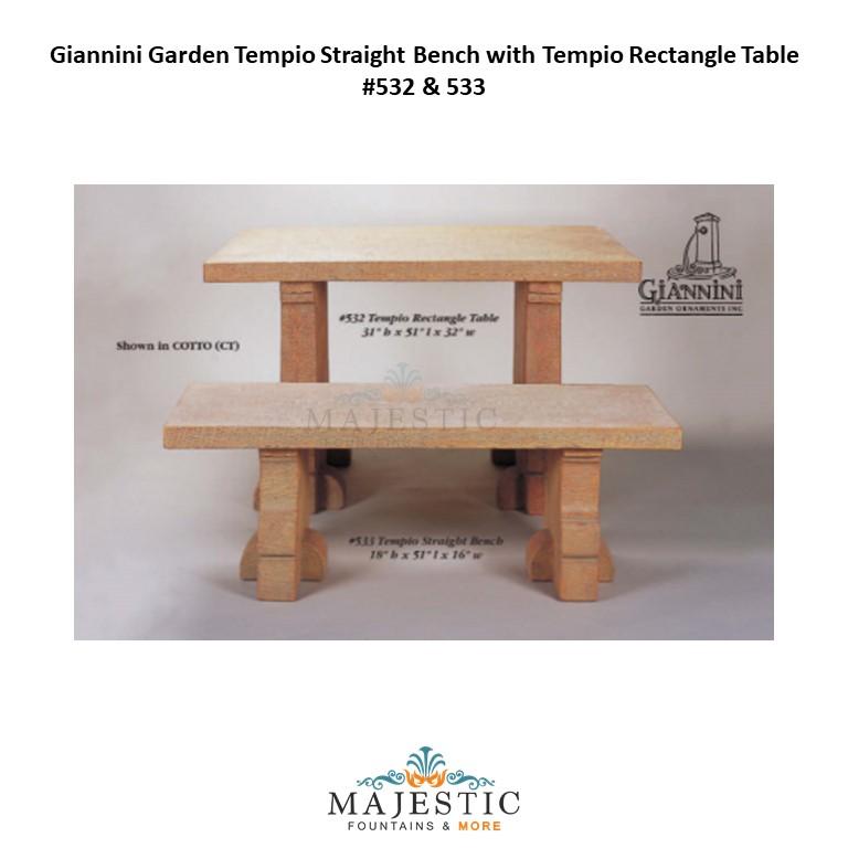 Giannini Garden Tempio Straight Bench with Tempio Rectangle Table - 533 & 532 - Majestic Fountains