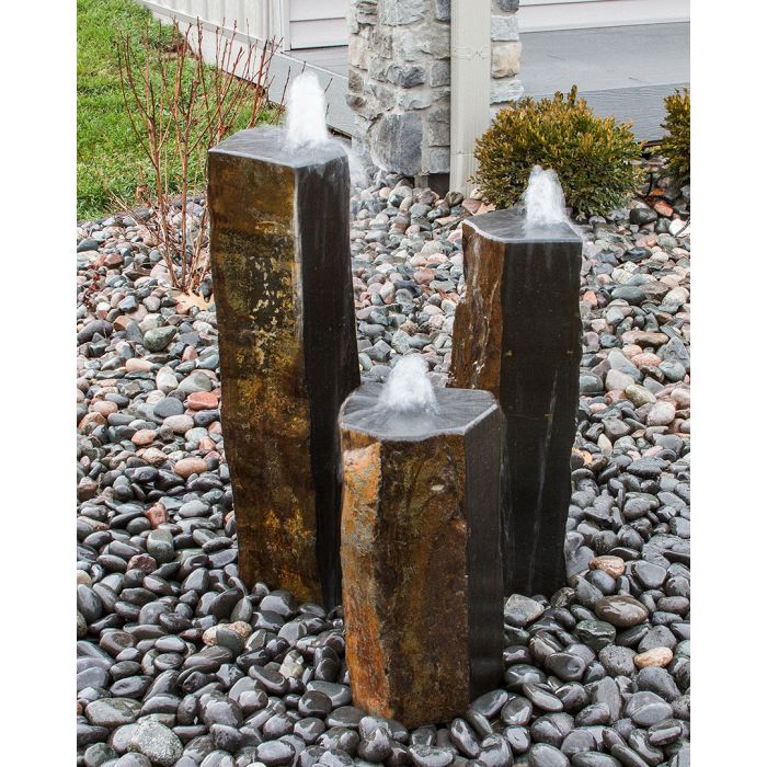 Basalt Column  - Polished Tops & 1 Side (Short) - Complete Fountain Kit - Majestic Fountains