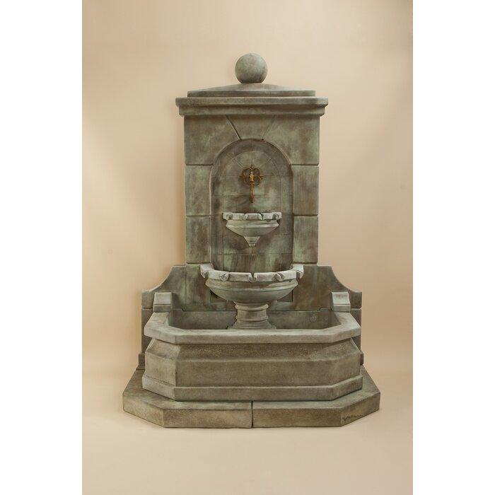 Acquitaine Concrete Outdoor Wall Fountain - With choice of Rustic Iron, Bronze or Concrete Spout - Majestic Fountains