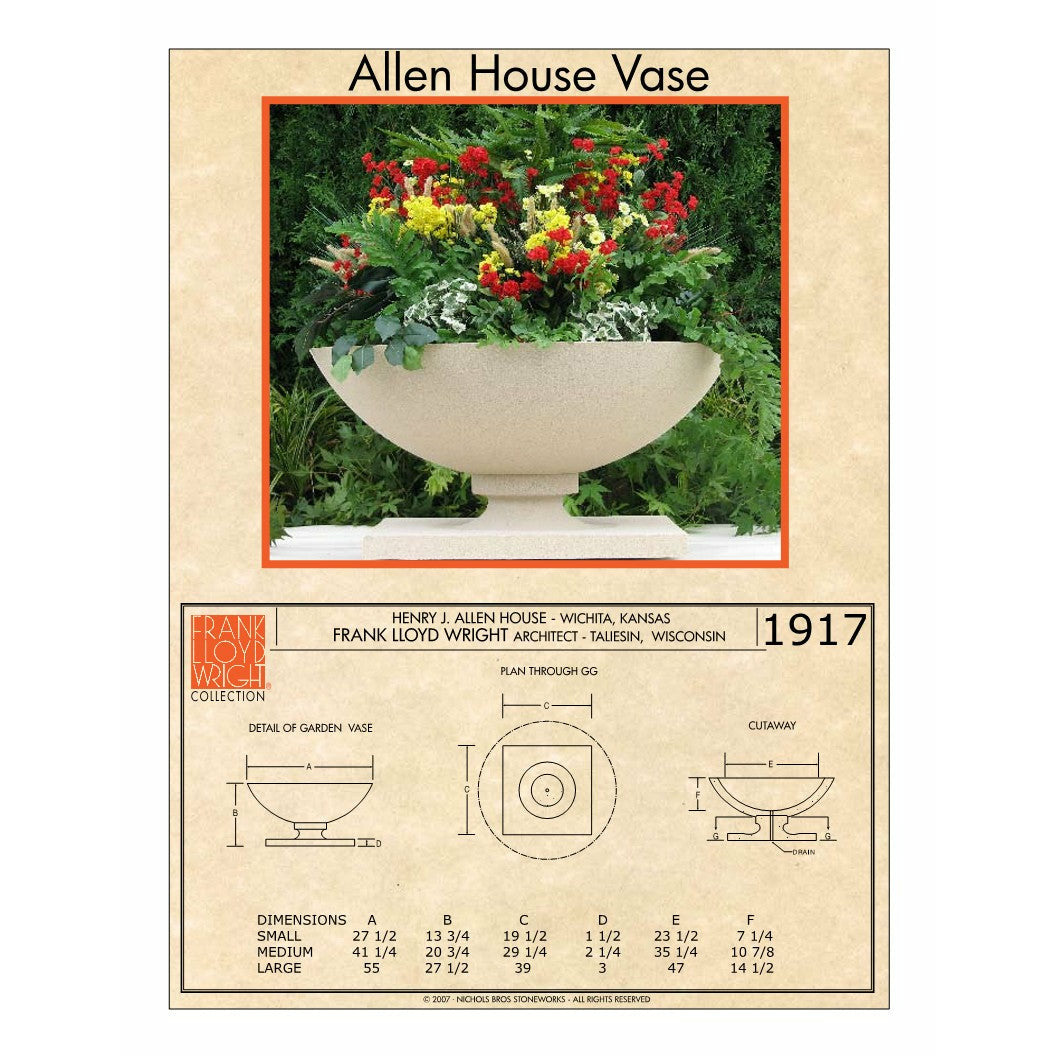 Frank Lloyd Wright - Allen House Vase Planter in 3 sizes - Majestic Fountains