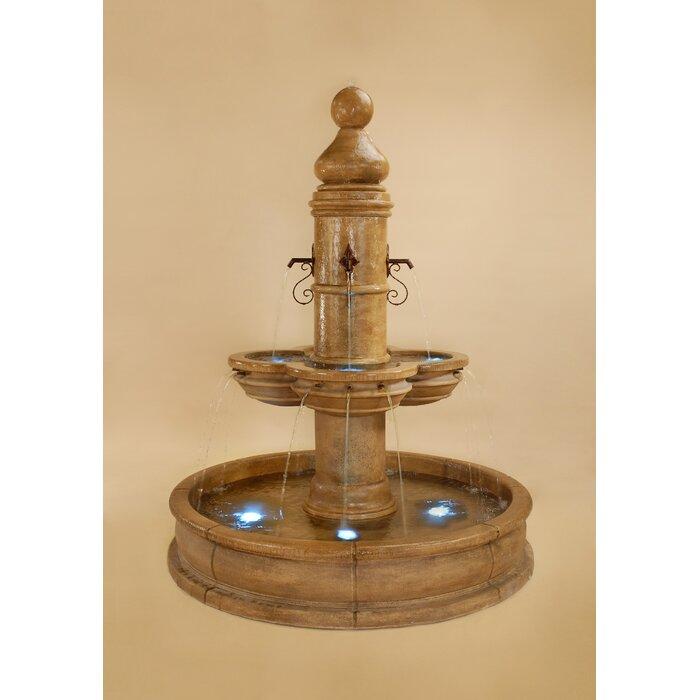 Beaumont Cast Stone Outdoor Courtyard Fountain With Pond - With choice of Rustic Iron or Bronze Spouts - Majestic Fountains