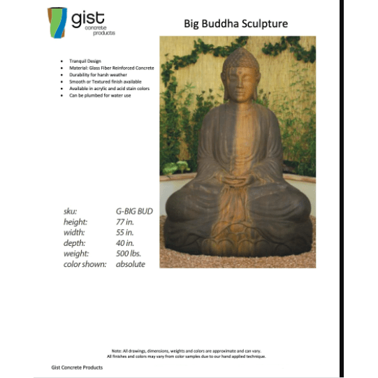 Large Sitting Buddha GFRC Statue - 6.5 Feet tall - Majestic Fountains