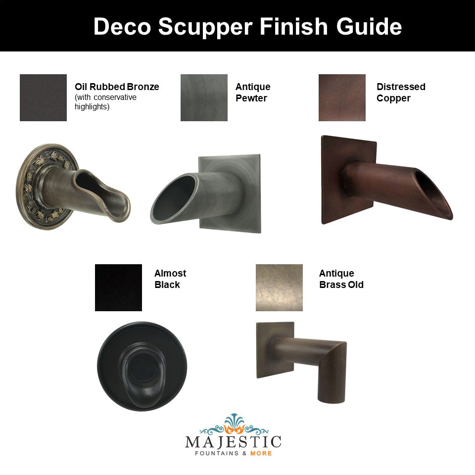 Deco Wall Scupper With Diamond Backplate – 2.0" - Majestic Fountains