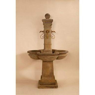 Bourdoux Cast Stone Outdoor Garden Fountain - With choice of Rustic Iron , Bronze or Concrete Spouts - Majestic Fountains