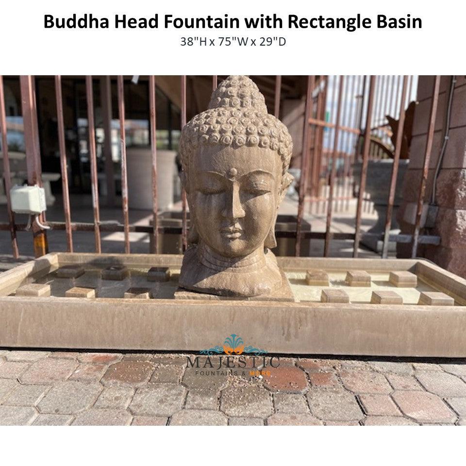 Buddha Head Fountain with Rectangle Basin - Majestic Fountains and More