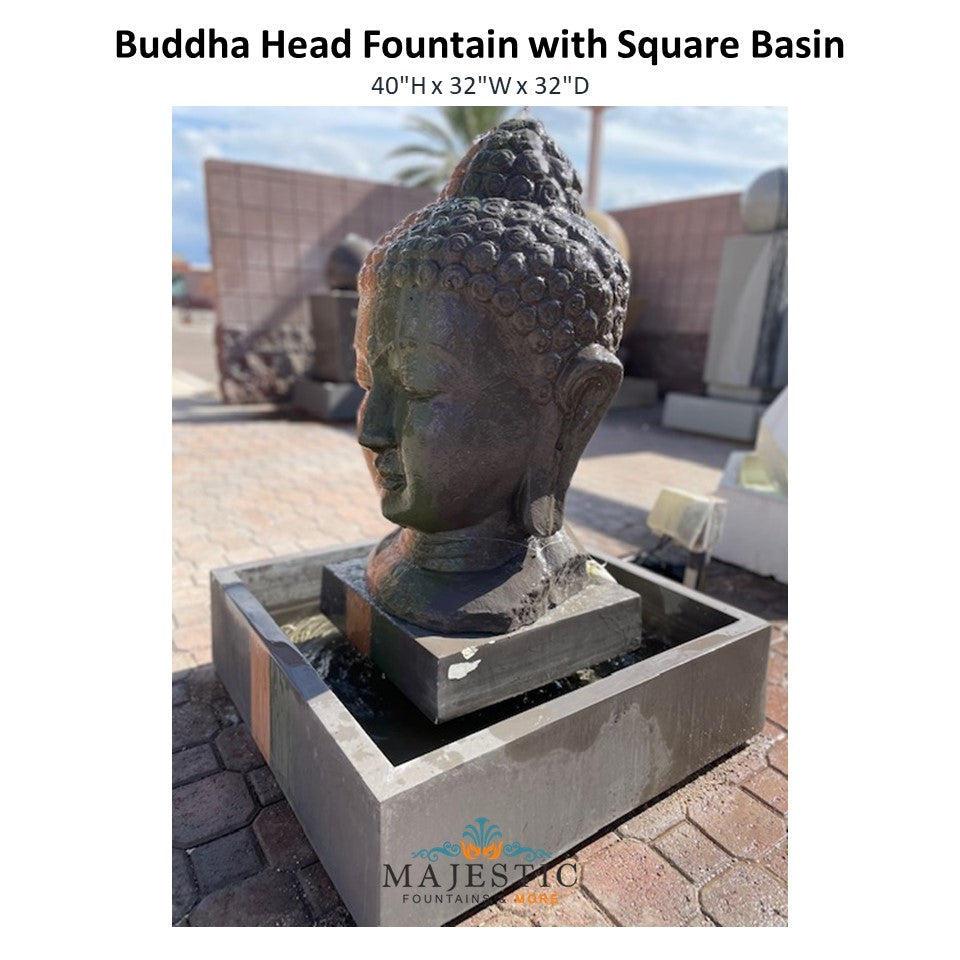 Buddha Head Fountain with Square Basin - Majestic Fountains