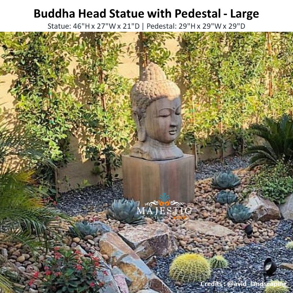 Buddha Head Statue with Pedestal