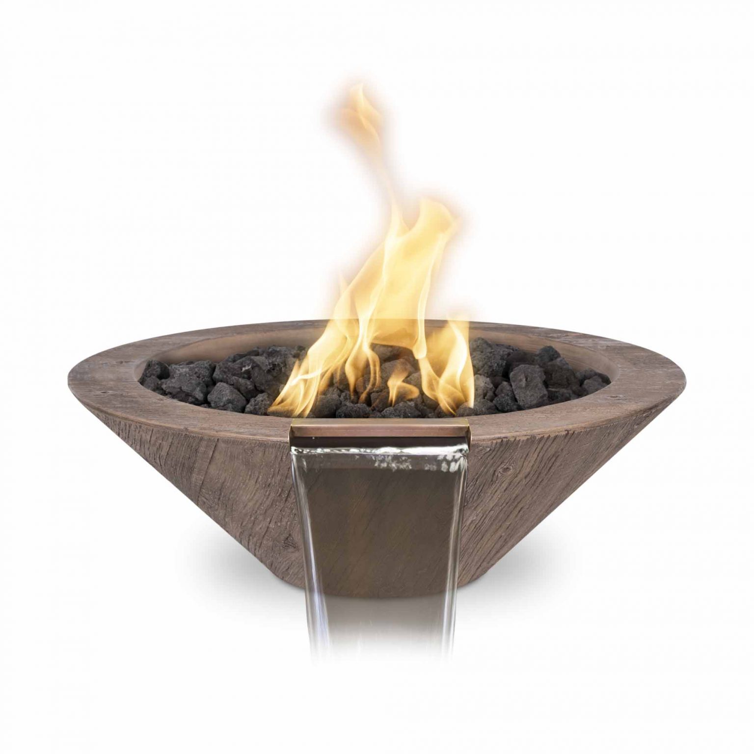 TOP Fires Cazo Wood Grain Fire & Water Bowl in Concrete by The Outdoor Plus - Majestic Fountains