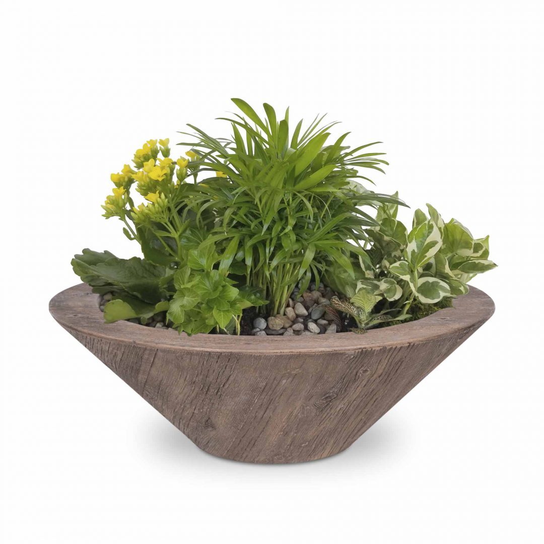 TOP Fires Cazo Wood Grain Planter Bowl in GFRC Concrete by The Outdoor Plus - Majestic Fountains